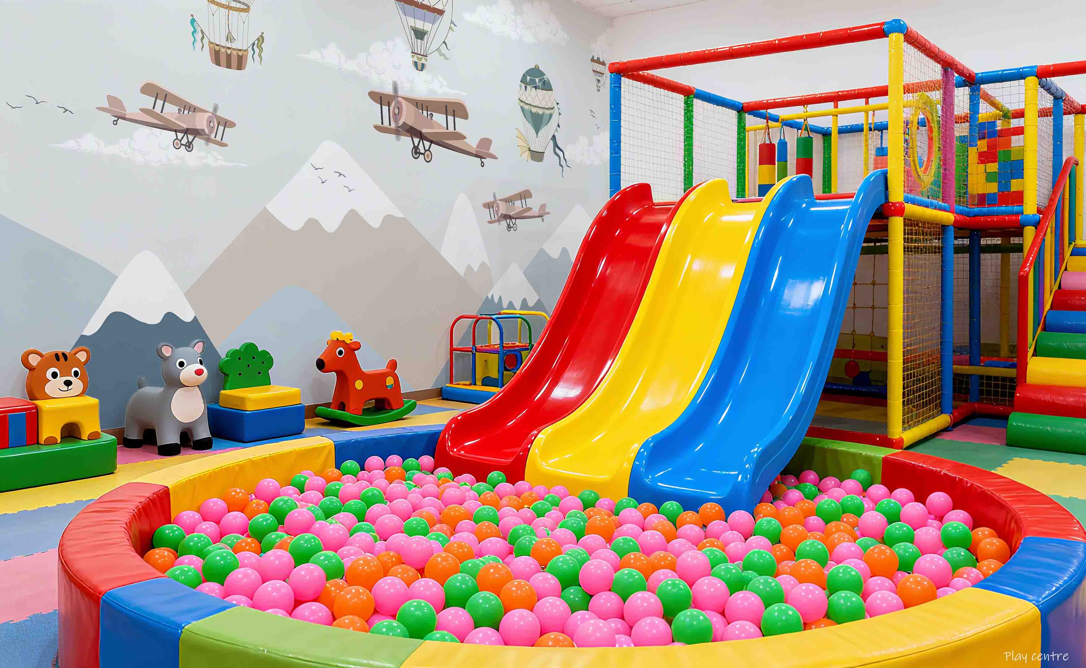 3D Play Centre Amusement Park Funfair Carnie Mountains Plane Fire Balloon Wall Mural Wallpaper 13