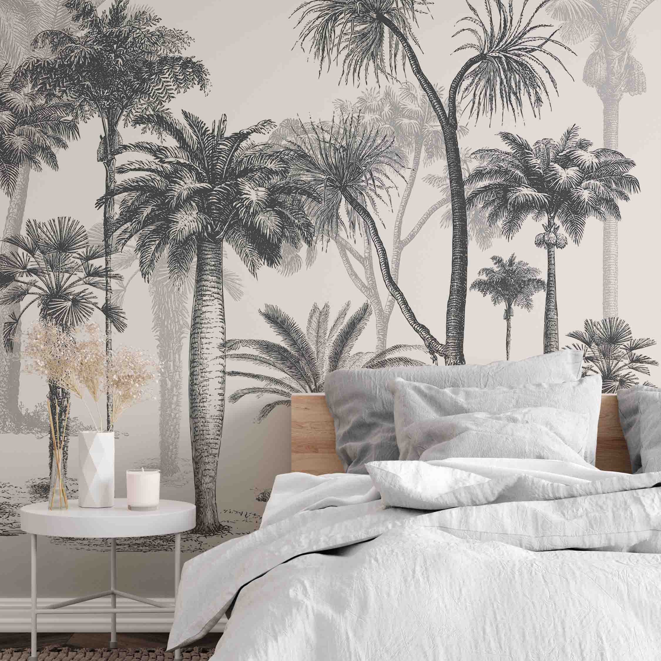 3D Misty Palm Tree Forest soft tropical palm landscape wall mural wallpaper for bedroom