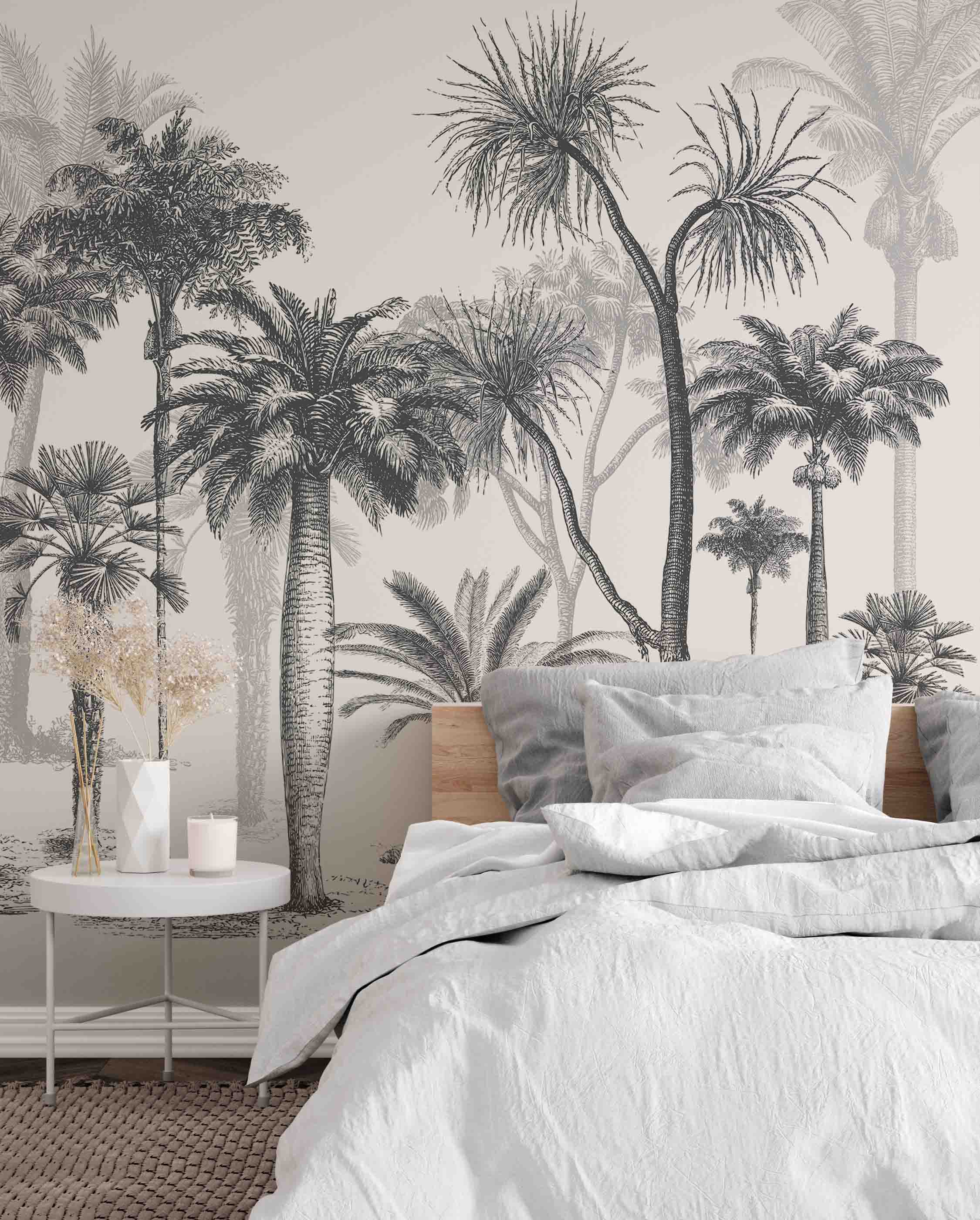 3D Misty Palm Tree Forest soft tropical palm landscape wall mural wallpaper for bedroom