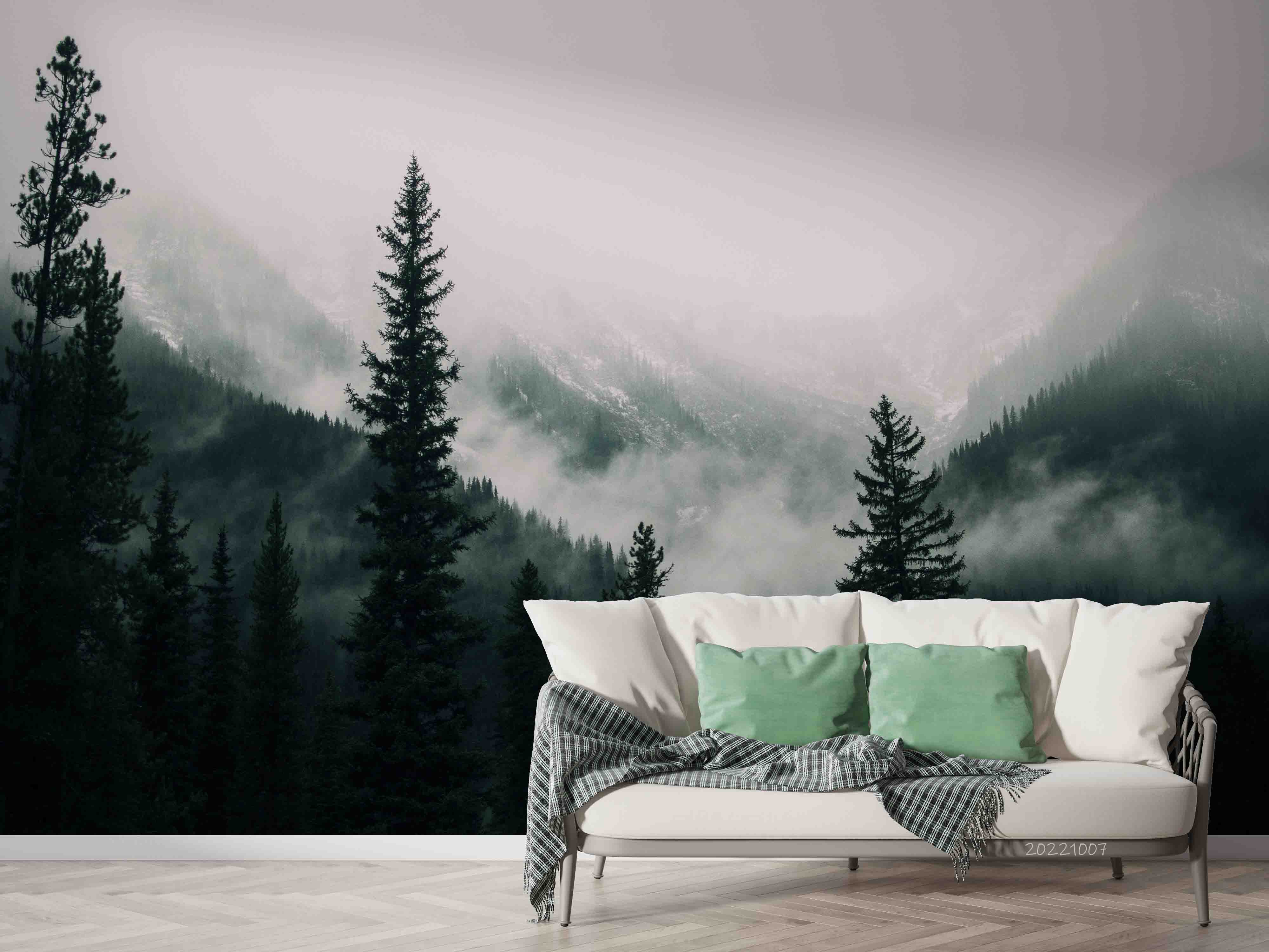 3D Tall Trees Forest Mountains Covered Fog Wall Mural Wallpaper GD 3209- Jess Art Decoration