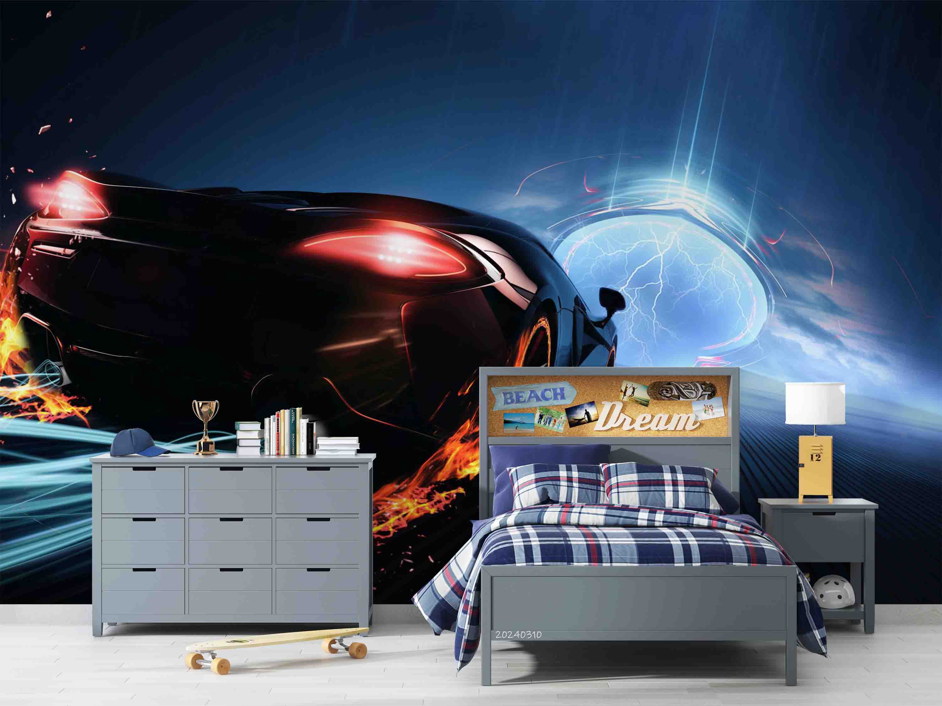 3D Sci-fi Black Sports Car Pattern Wallpaper Wall Mural Wall Decor Wall Art Wall Sticker Remoable Wallpaper