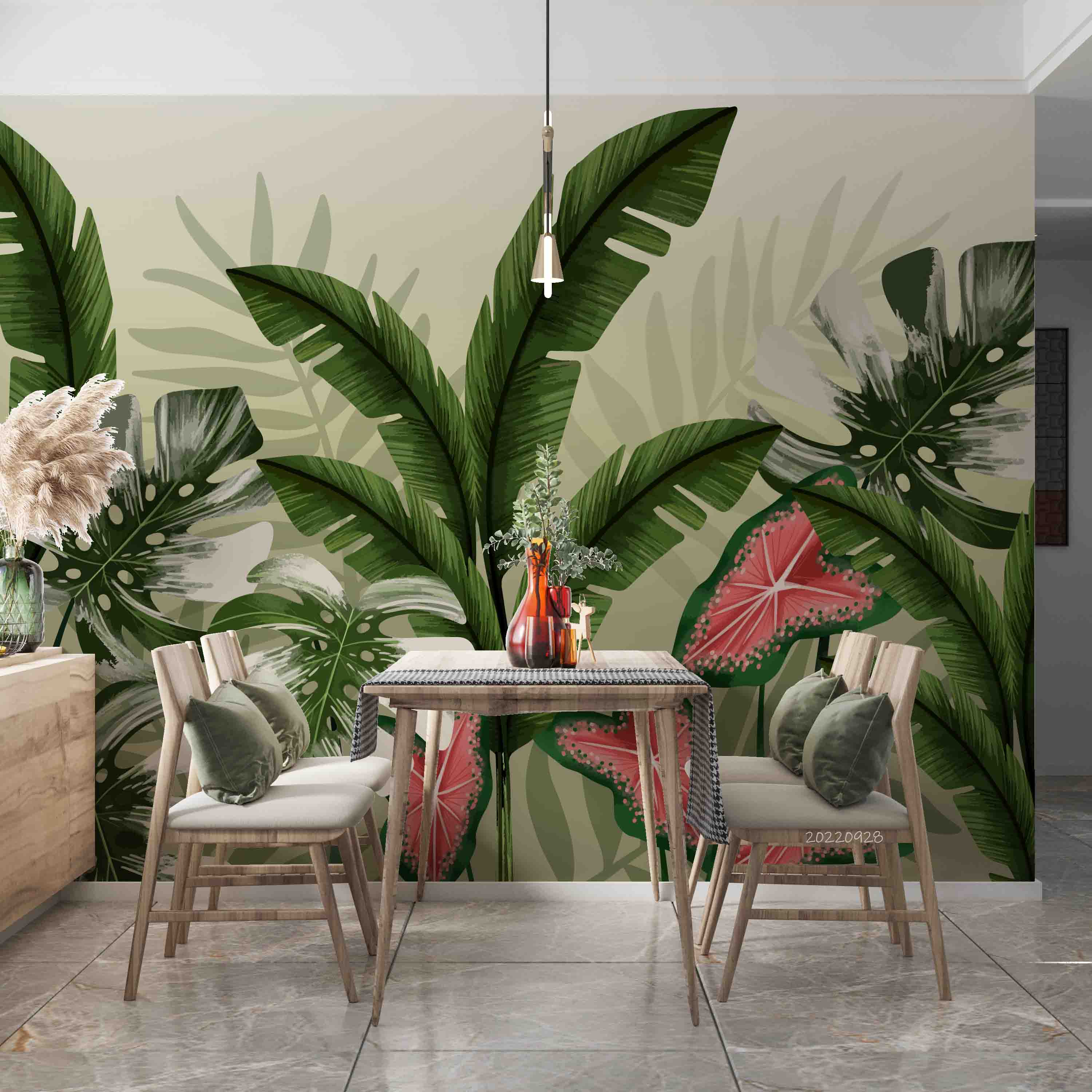 3D Tropical Green Leaves Background Wall Mural Wallpaper GD 3325- Jess Art Decoration