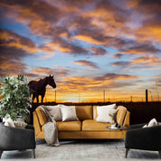 3D Horse Grazing During Sunrise Southeast Wyoming Wall Mural Wallpaper GD 5344- Jess Art Decoration