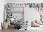 3D Animal Starfish Coral Sea Horse Octopus Sailing Tower Wall Mural Wallpaper YXL 19