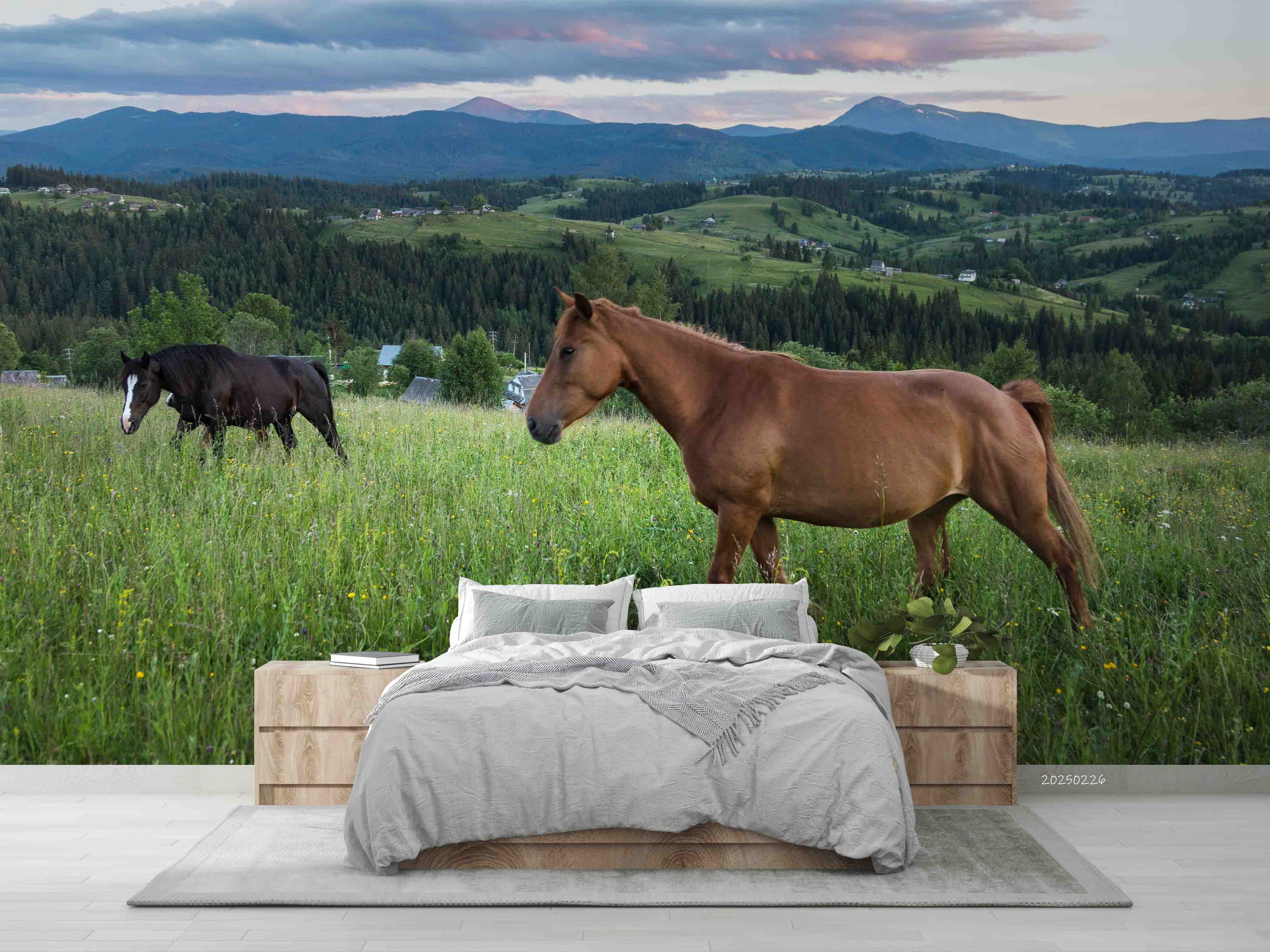 3D Nature Sky Mountains Grassland Horse Wallpaper Wall Mural Wall Decor Wall Art Wall Sticker Remoable Wallpaper LQH