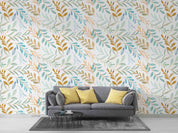 3D Watercolor Blue Brown Leaf Pattern Wallpaper Wall Mural Wall Decor Wall Art Wall Sticker Remoable Wallpaper