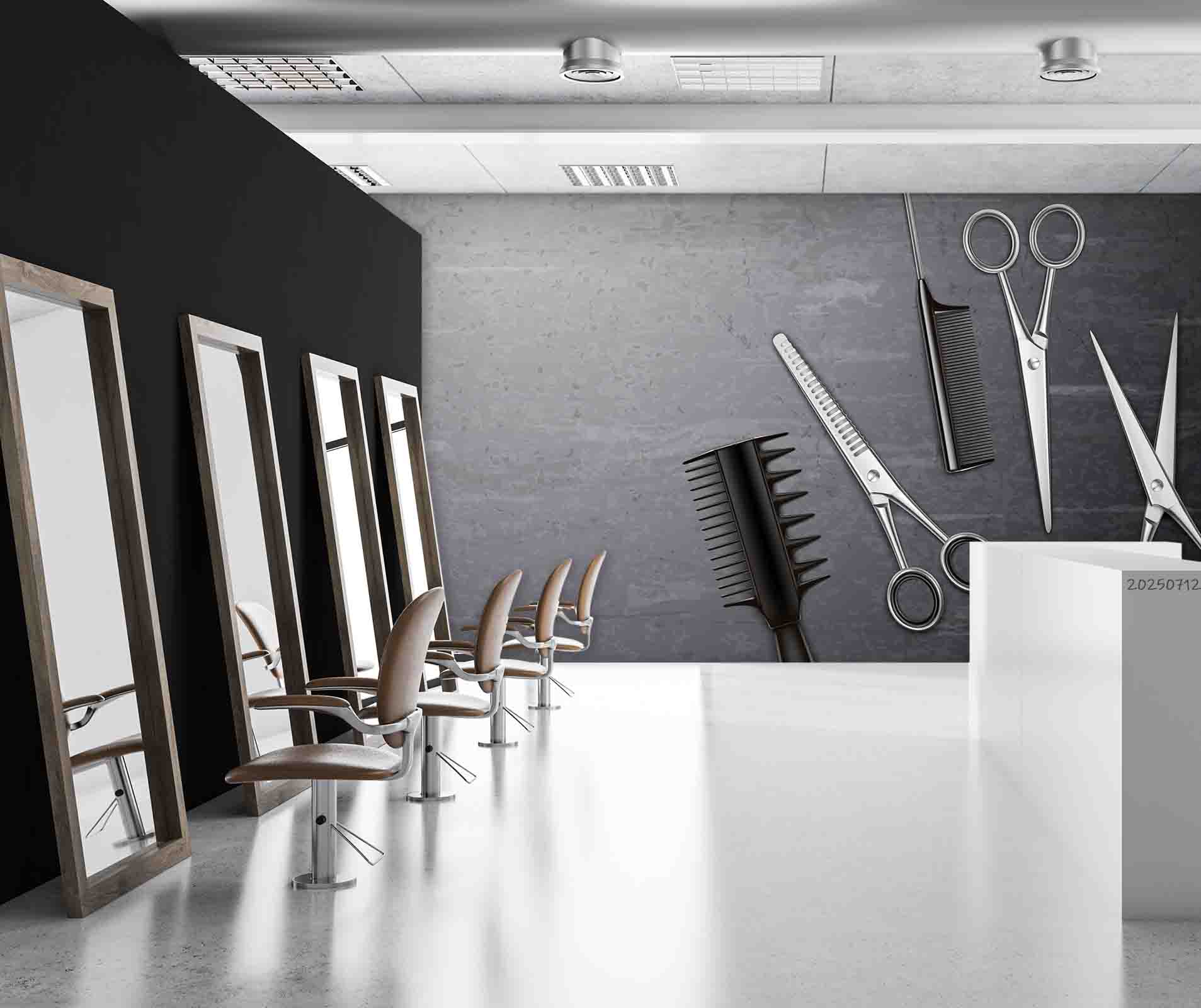 3D Barber Shop Hair Salon Haircut Specialist Tools Wall Mural Wallpaper 6