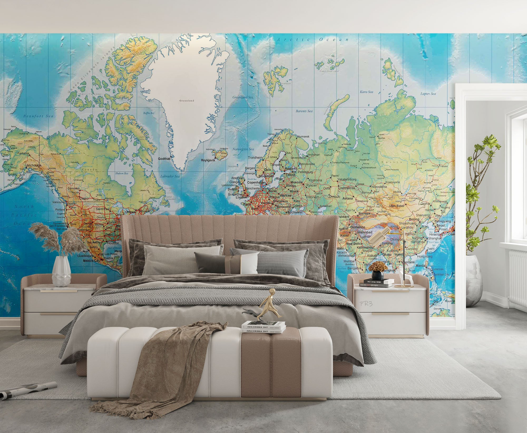 3D Detailed World Map Wall Mural Wallpaper GD 3824- Jess Art Decoration