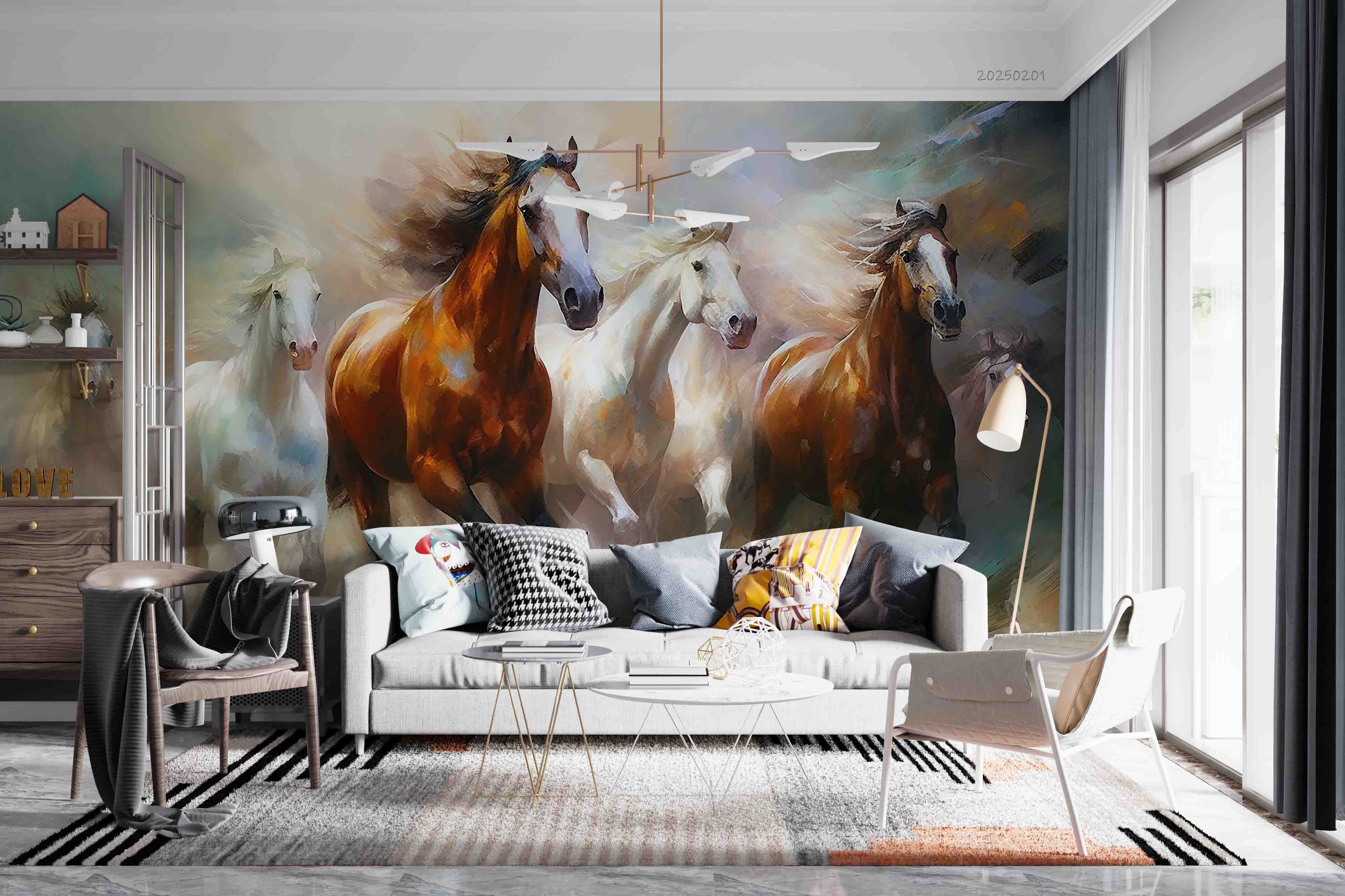3D Horse Running Oil Painting Wallpaper Wall Mural Wall Decor Wall Art Wall Sticker Remoable Wallpaper LQH 21