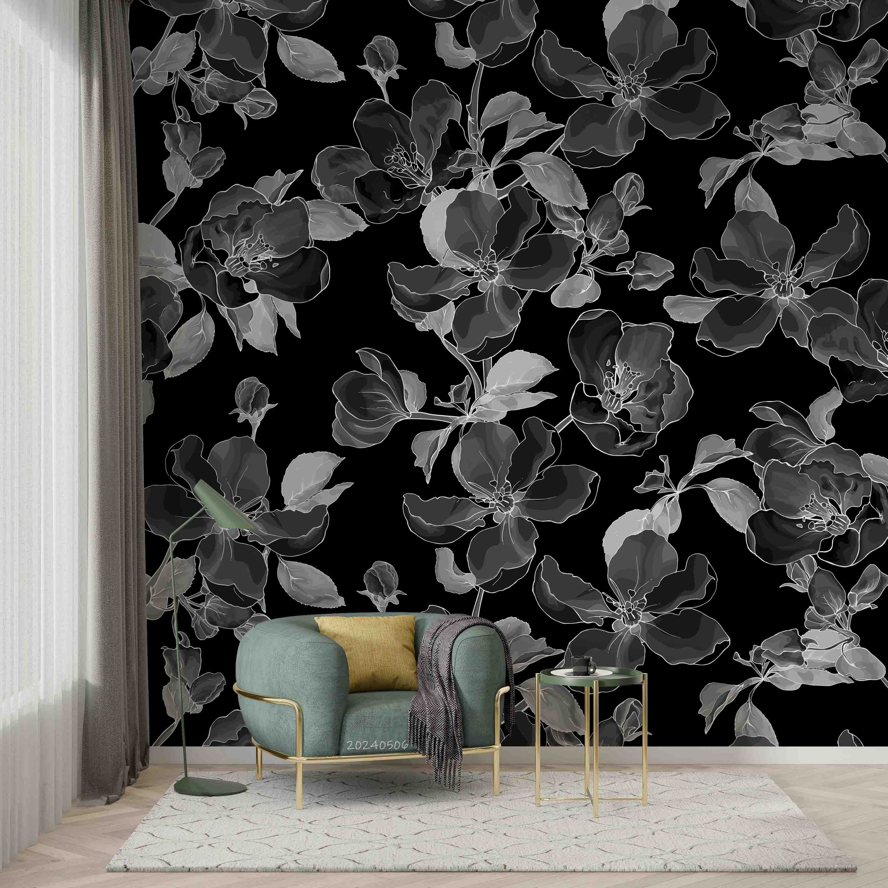 3D Black Floral Background Wallpaper Wall Mural Wall Decor Wall Art Wall Sticker Remoable Wallpaper