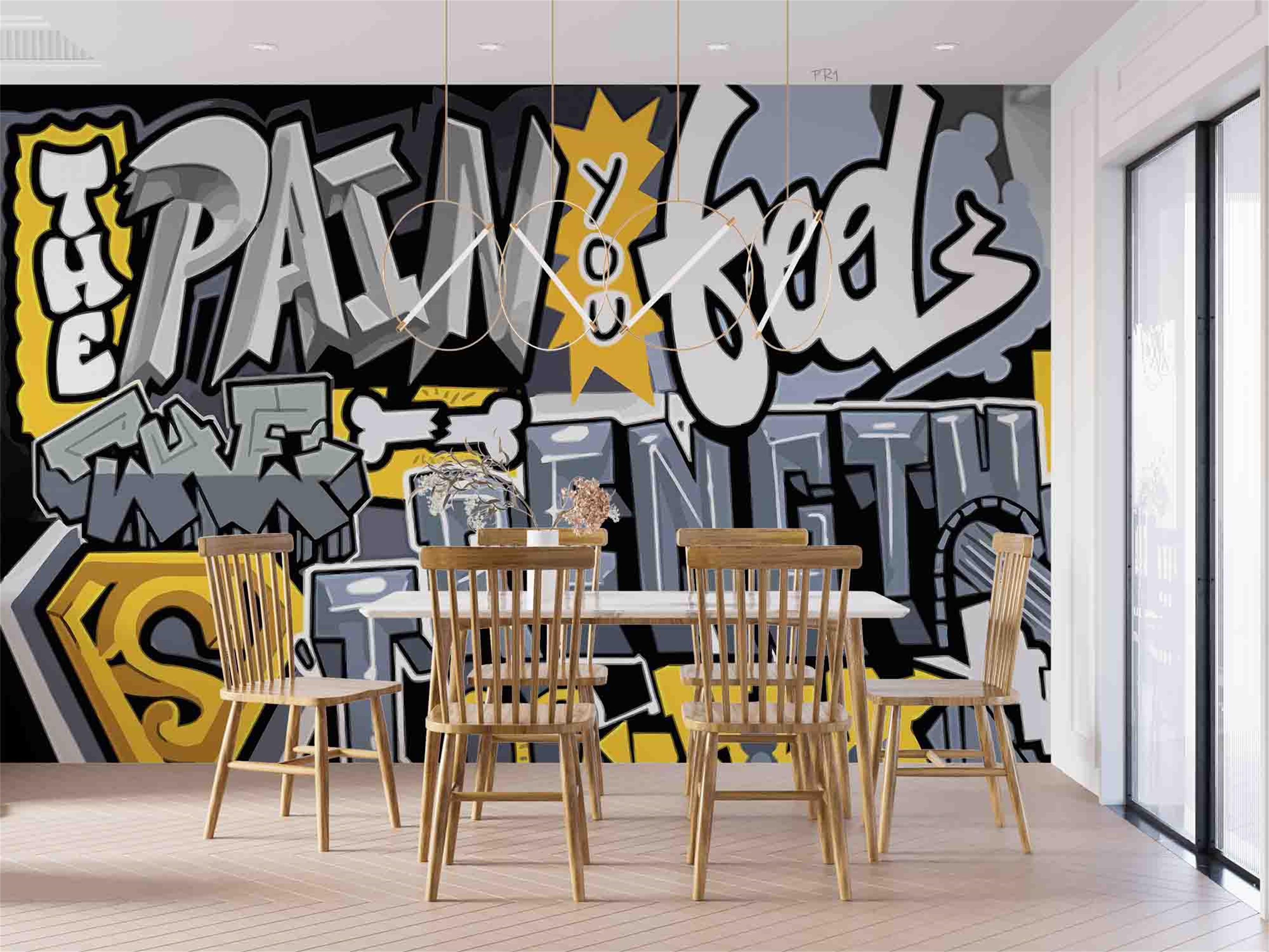 Graffiti Letter Black Wallpaper typography graffiti wall mural for teen room or studio - view 3