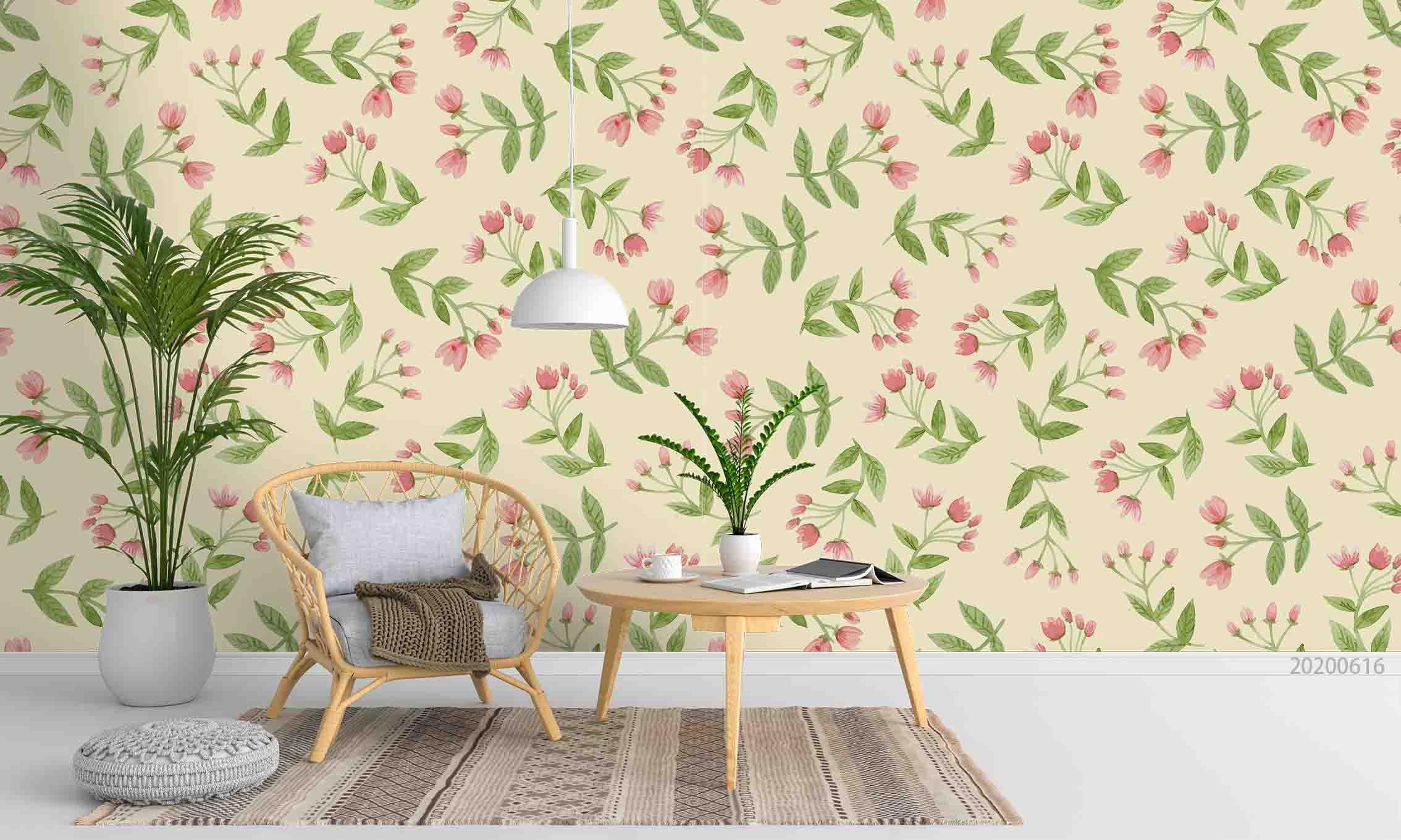 3D Floral Tulip Apricot Leaf Wall Mural Wallpaper YXL 2266