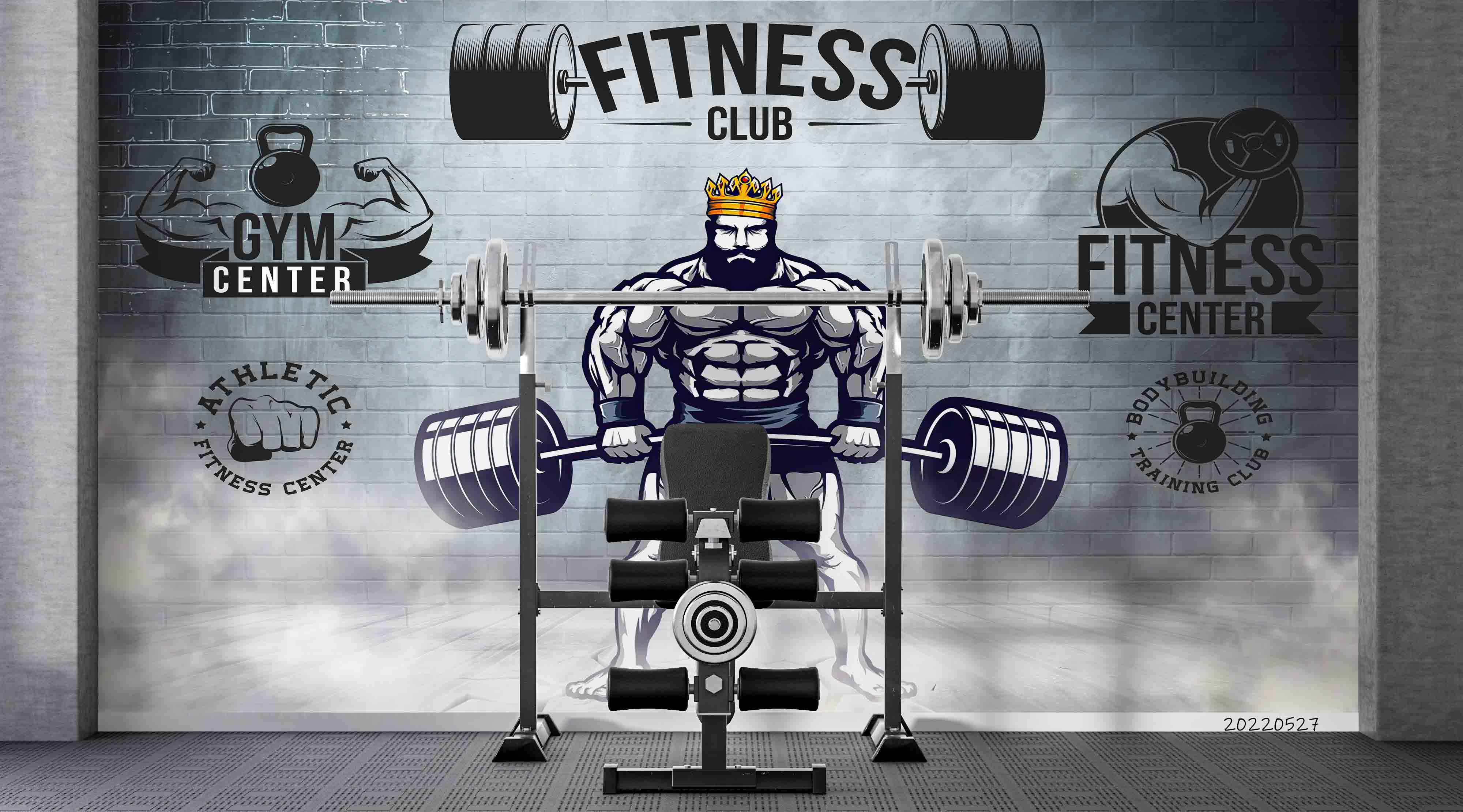 3D Bodybuilder Barbell Brick Wall Background Wall Mural Wallpaper GD 4143- Jess Art Decoration