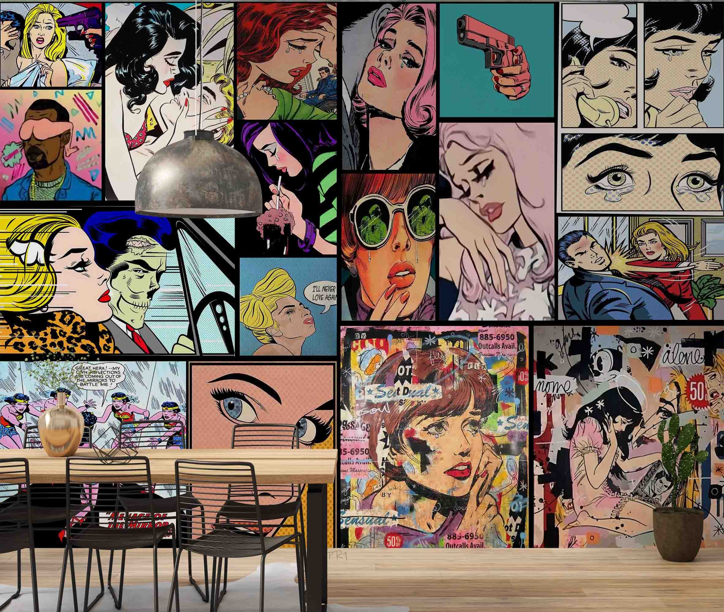 Retro Graffiti Magazine Illustration Wallpaper urban graffiti wall mural for teen room, studio or feature wall
