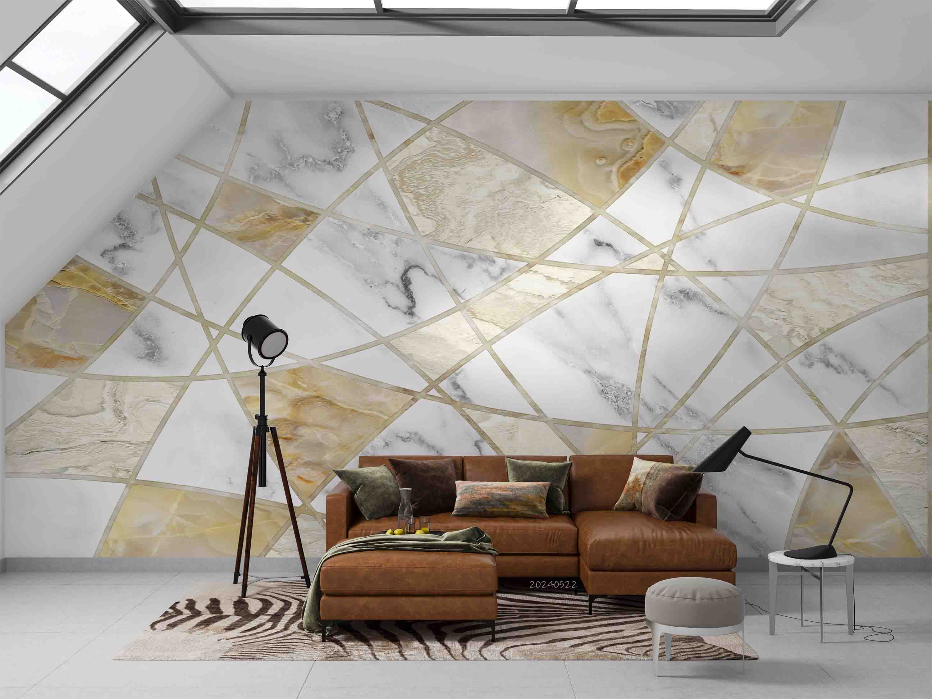 3D Marble Ellipse Rhombus Triangle Line Wall Mural Wallpaper YXL 563