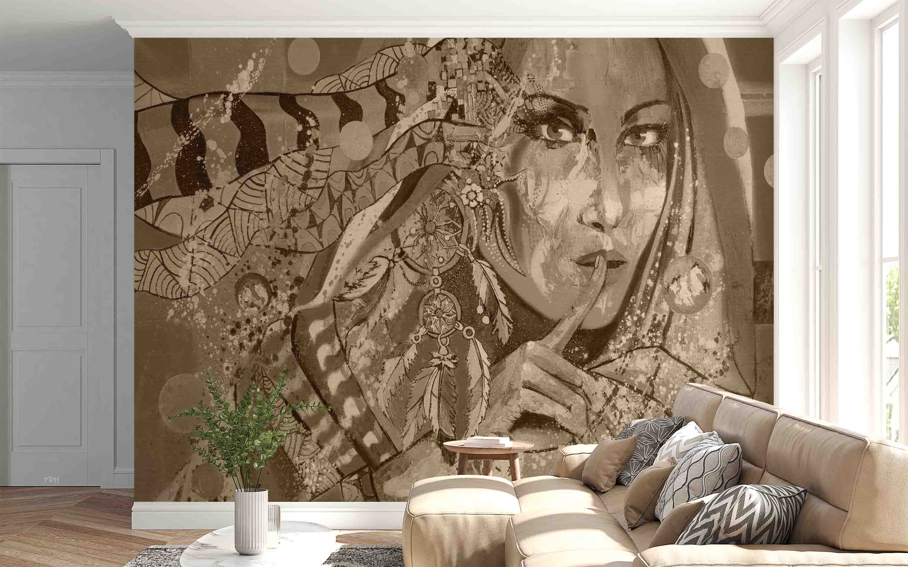 3D Vintage Indian Girl Wall Mural Wallpaper GD 4832- Jess Art Decoration