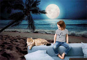 3D Sandbeach Sea Sun Tree Bluesky Wall Mural Wallpaper YXL 2638
