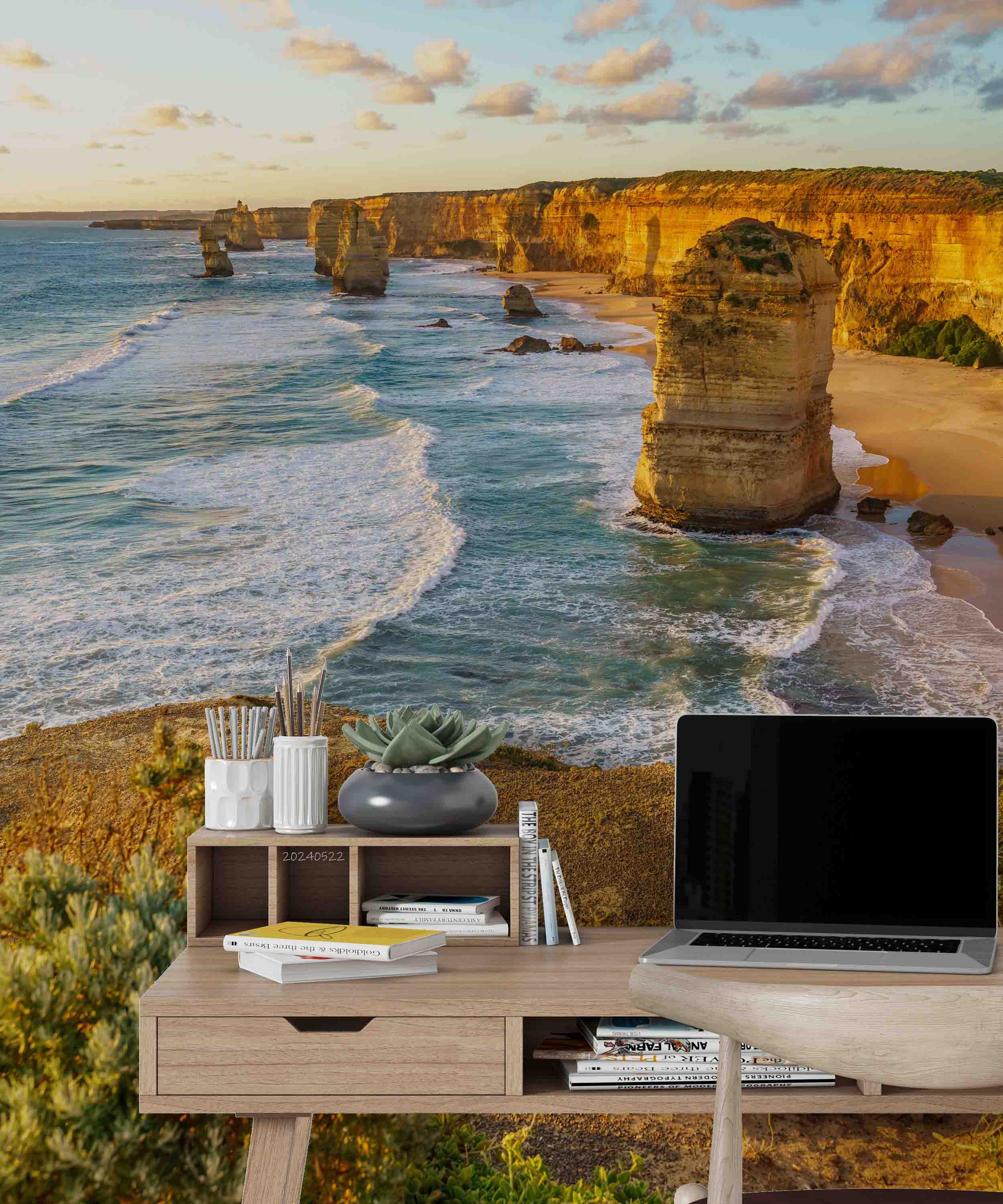 3D Sandbeach Sea Stone Tree Cloud Mountain Wall Mural Wallpaper YXL 537