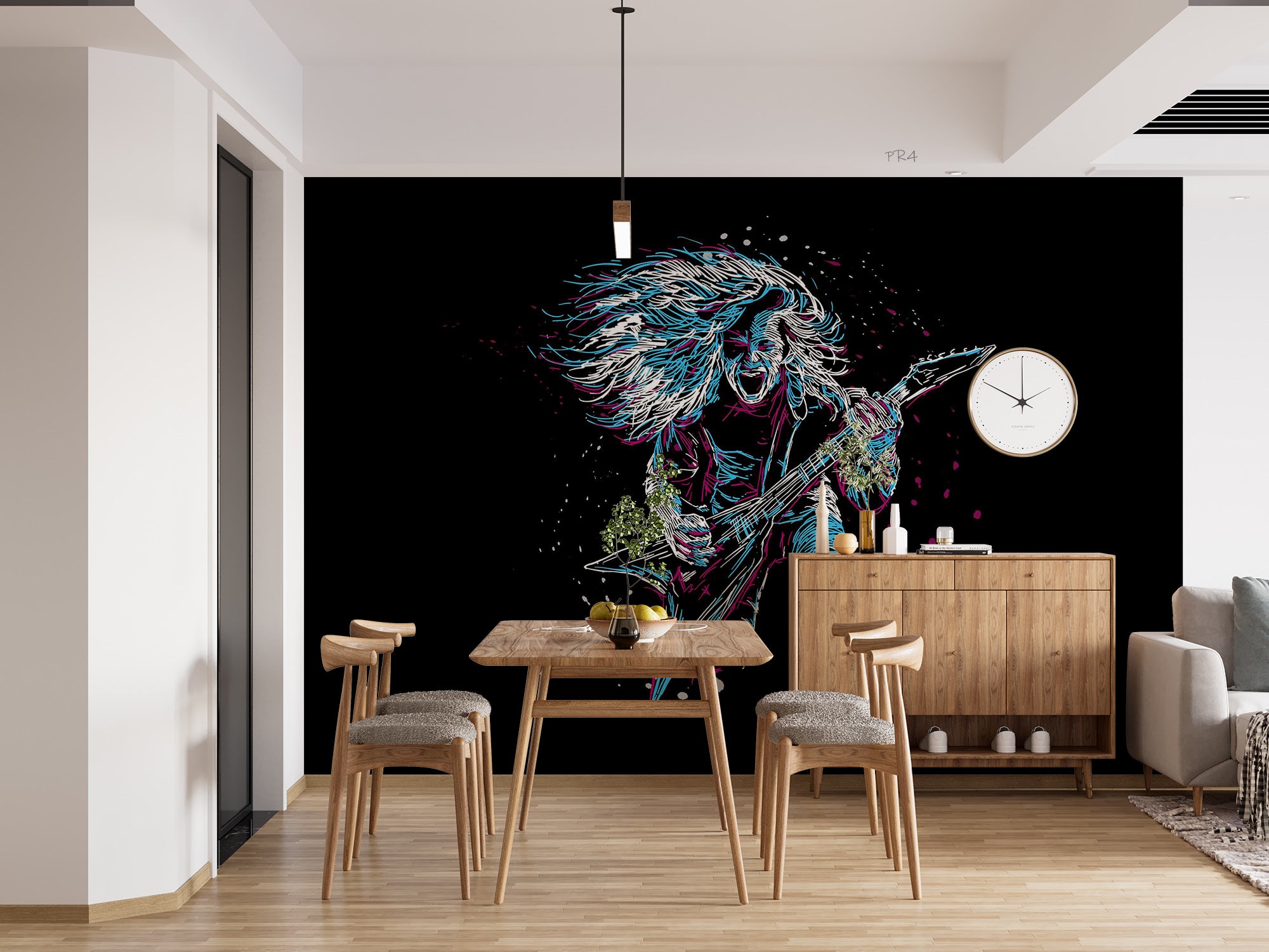 3D Electric Guitar Rock Figure neon rock singer character wall mural wallpaper for teen room - view 2
