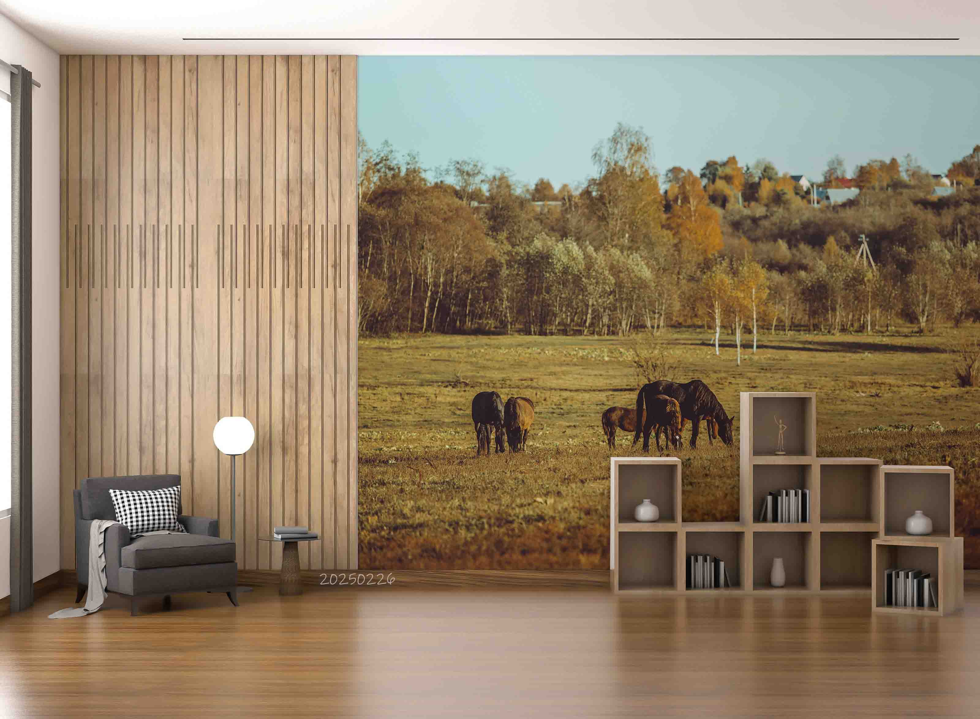 3D Sky Forest Grassland Animal Horse Scenery Wallpaper Wall Mural Wall Decor Wall Art Wall Sticker Remoable Wallpaper LQH