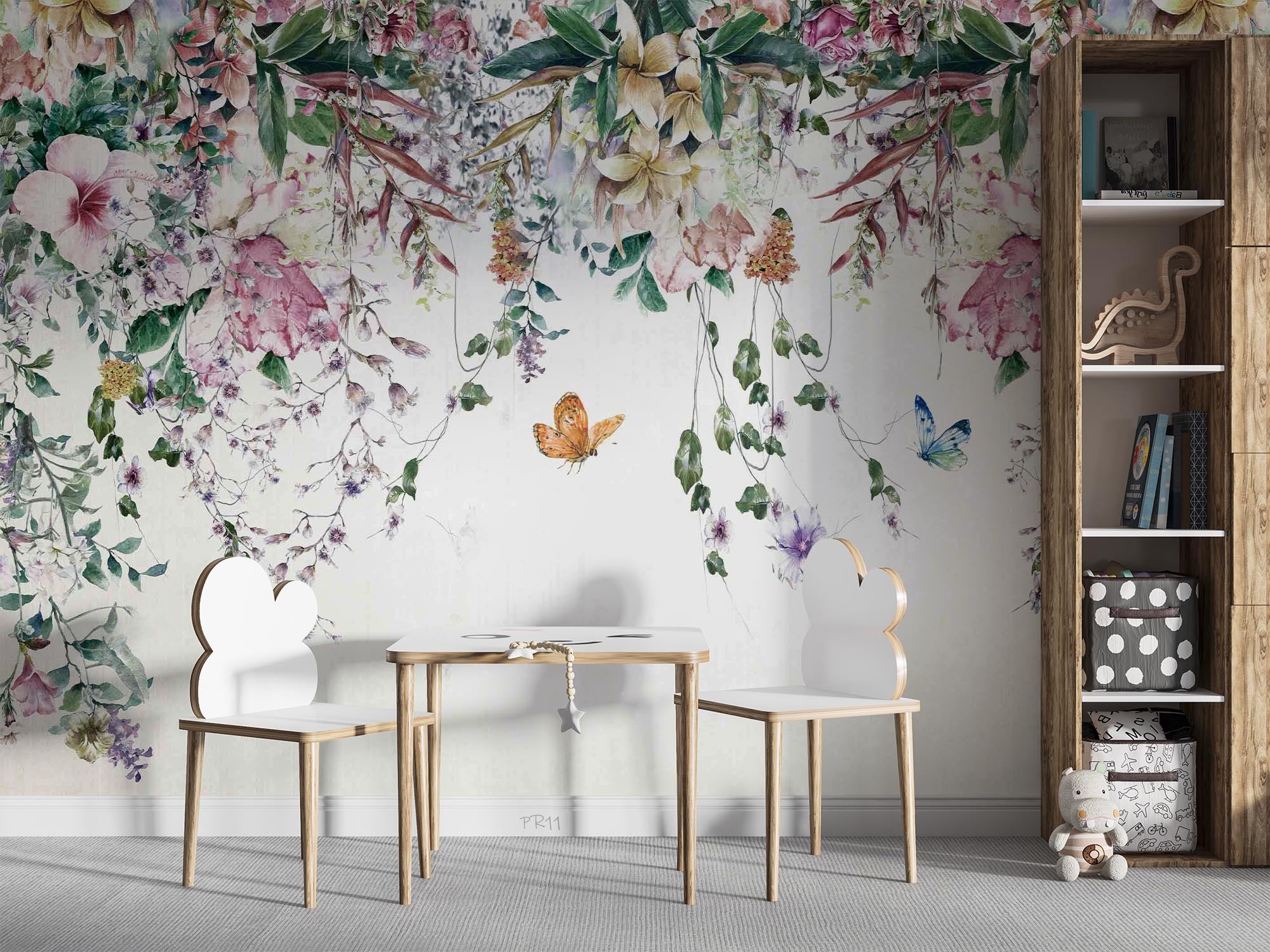 3D Watercolor Floral Leaf Butterfly Wall Mural Wallpaper GD 4867- Jess Art Decoration