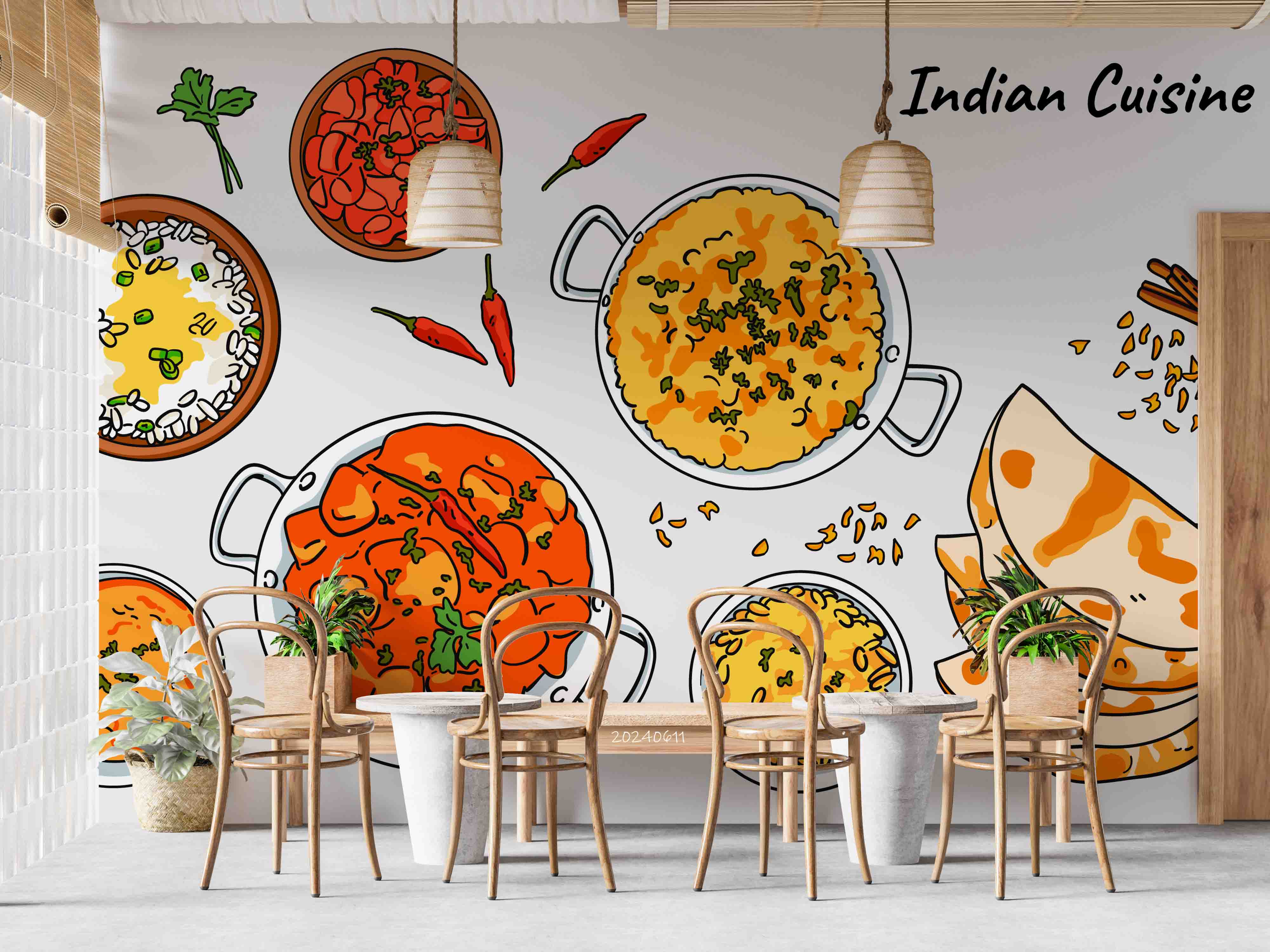 3D Stir-fry Chili Dumpling Chopsticks Letter Wall Mural Wallpaper YXL 289