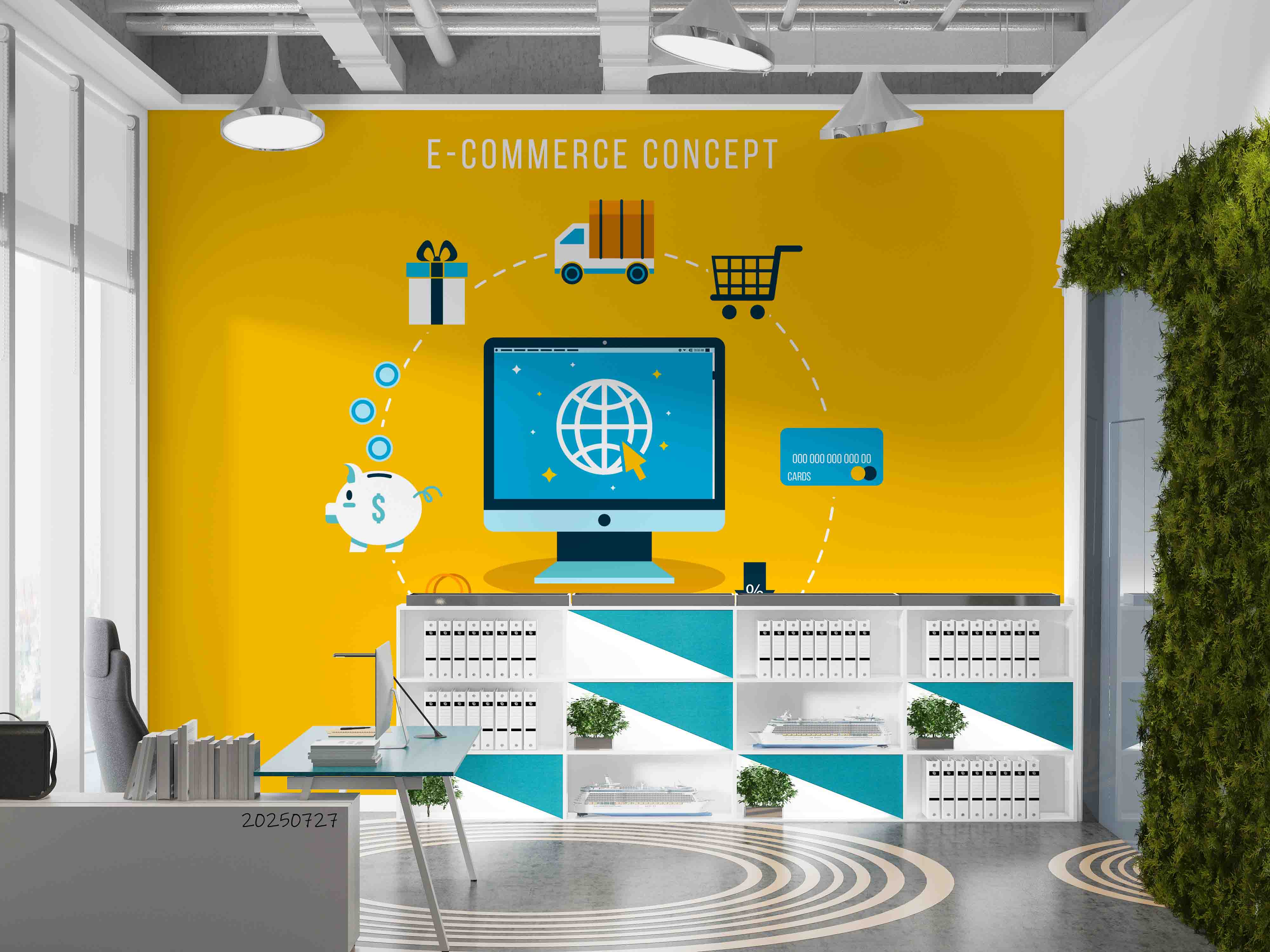 3D Office Business  Worldwide E Commerce Concept Wall Mural Wallpaper 1