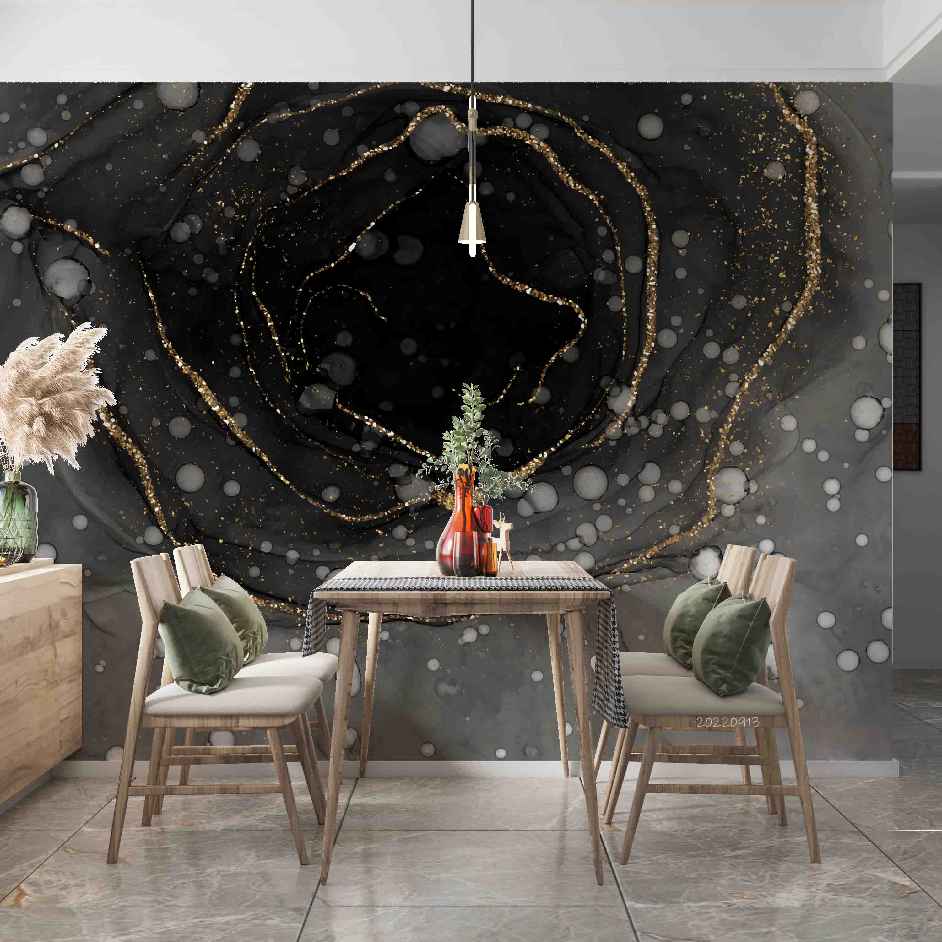 3D Black Gold Marble luxury black marble texture wall mural wallpaper for bedroom - view 2