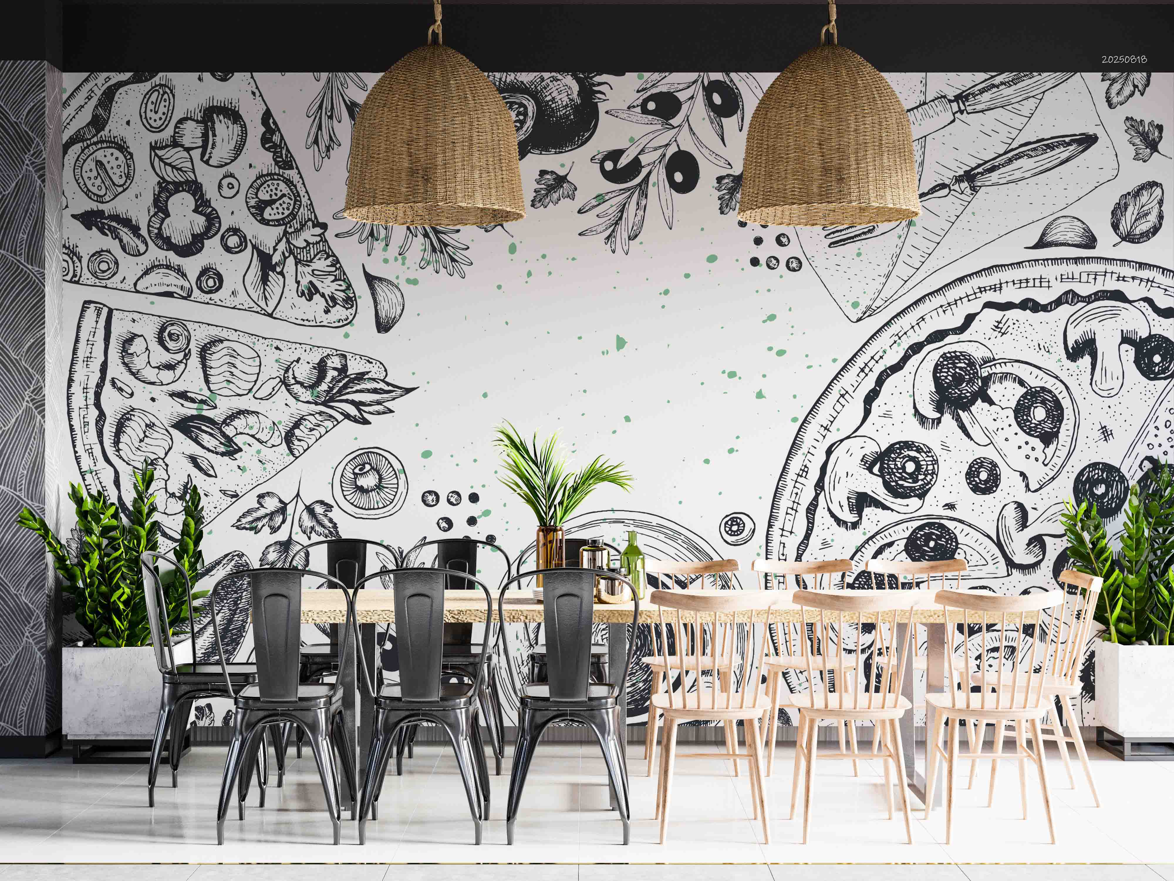 3D Restaurant Snack Bar Diner Fast Food Pizza Wall Mural Wallpaper 52
