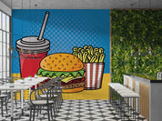 3D Hamburger Chips Drinks Blue Wall Mural Wallpaper YXL 278