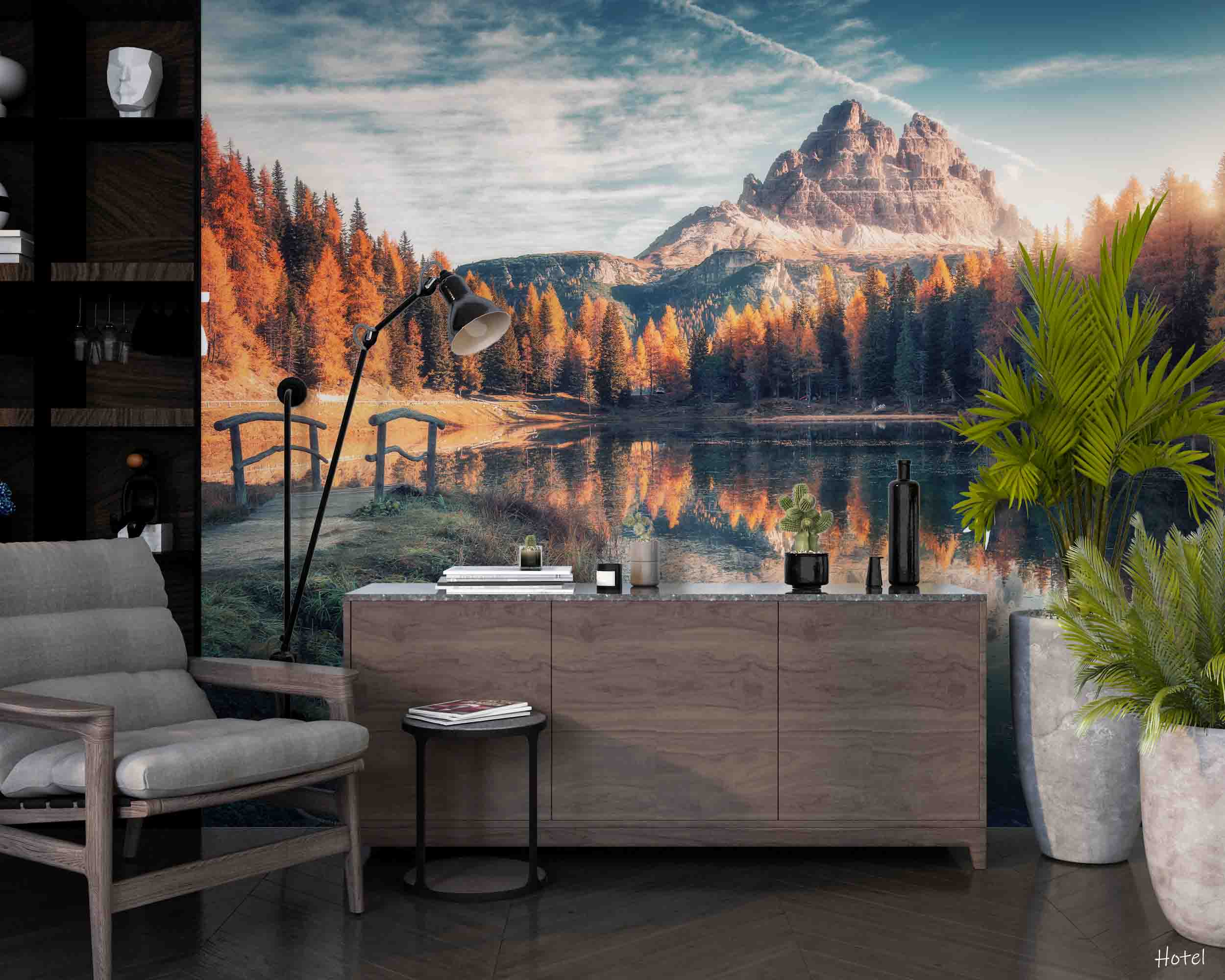 3D Hotel Inn Motel Hostel Resort Manor Scenery Lake Mountains Forest Wall Mural Wallpaper 13