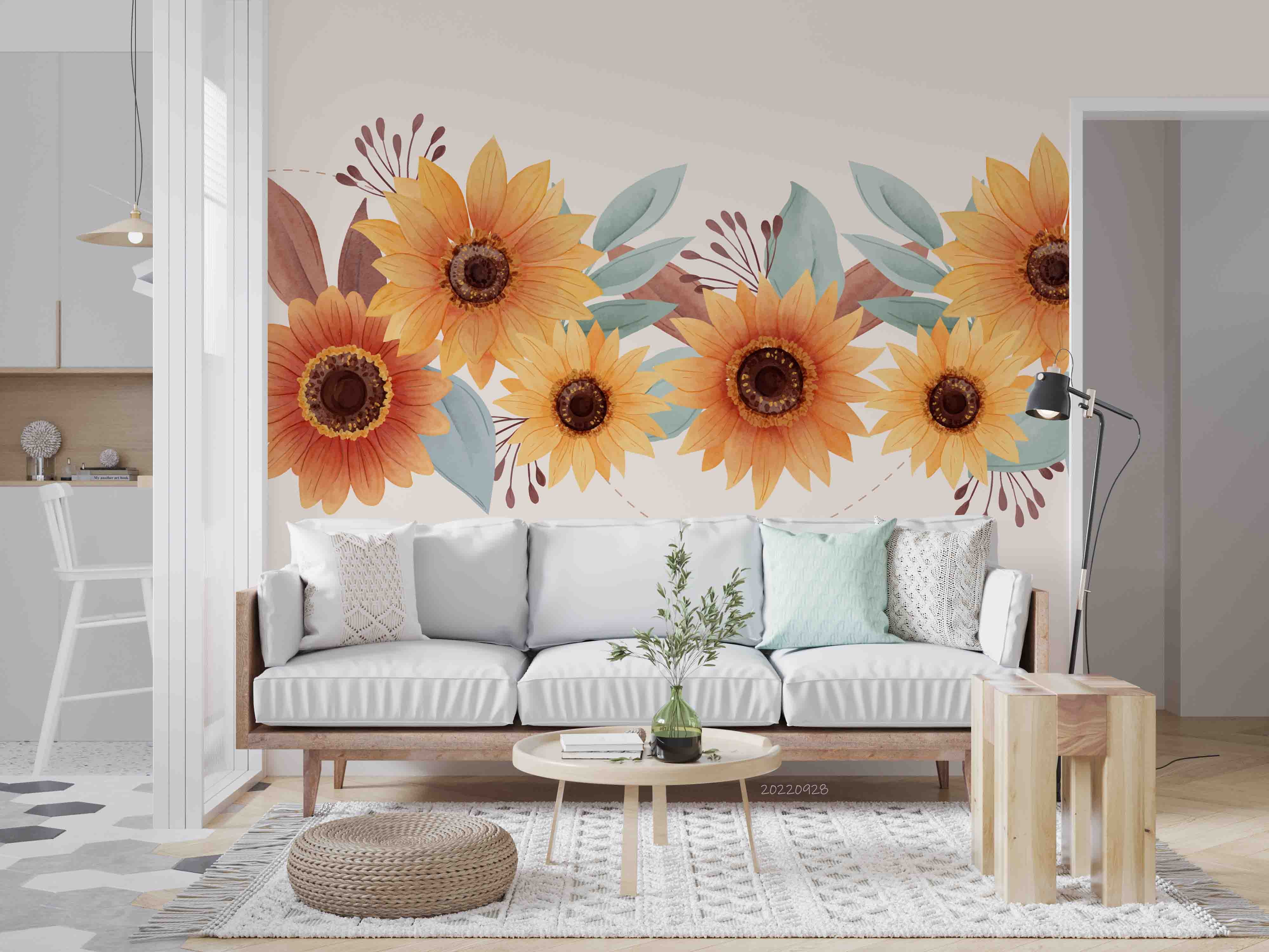 3D Beautiful Watercolor Sunflower Border Wall Mural Wallpaper GD 3398- Jess Art Decoration