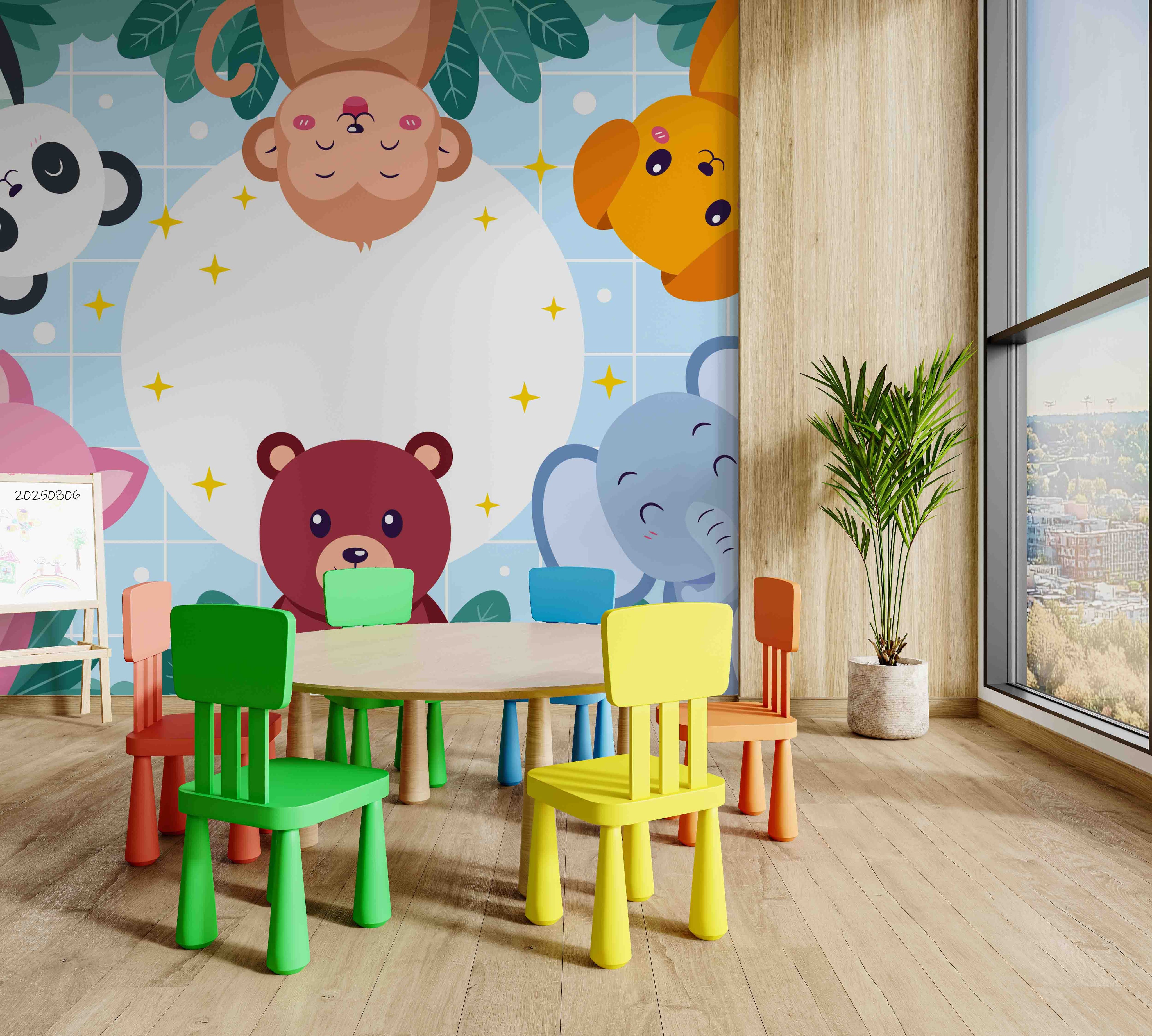 3D Childcare Nursery School Cartoon Animals Kids Wall Mural Wallpaper JN 17