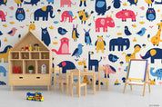 3D Childcare Nursery School Cartoon Animals Kids Pattern Wall Mural Wallpaper JN