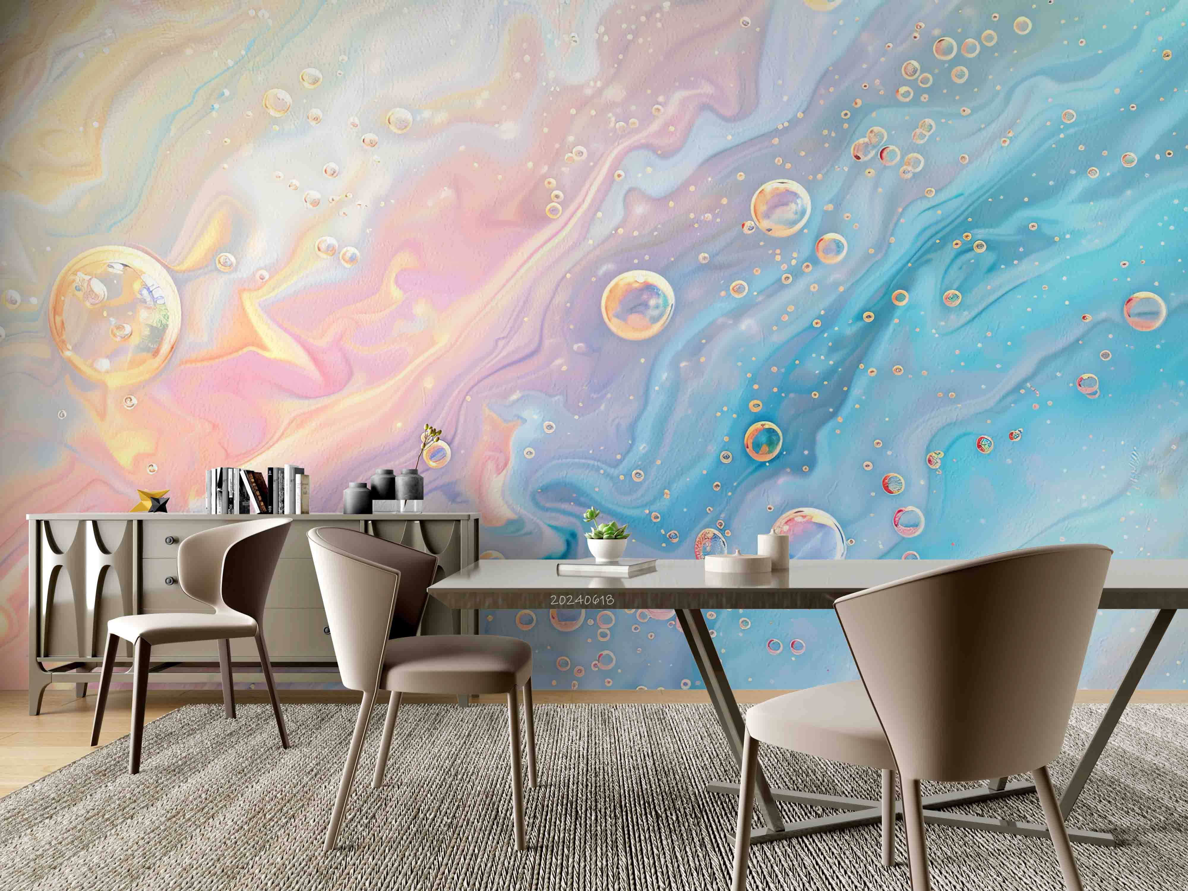 3D Abstract Damaskeen Froth Round Wall Mural Wallpaper YXL 617