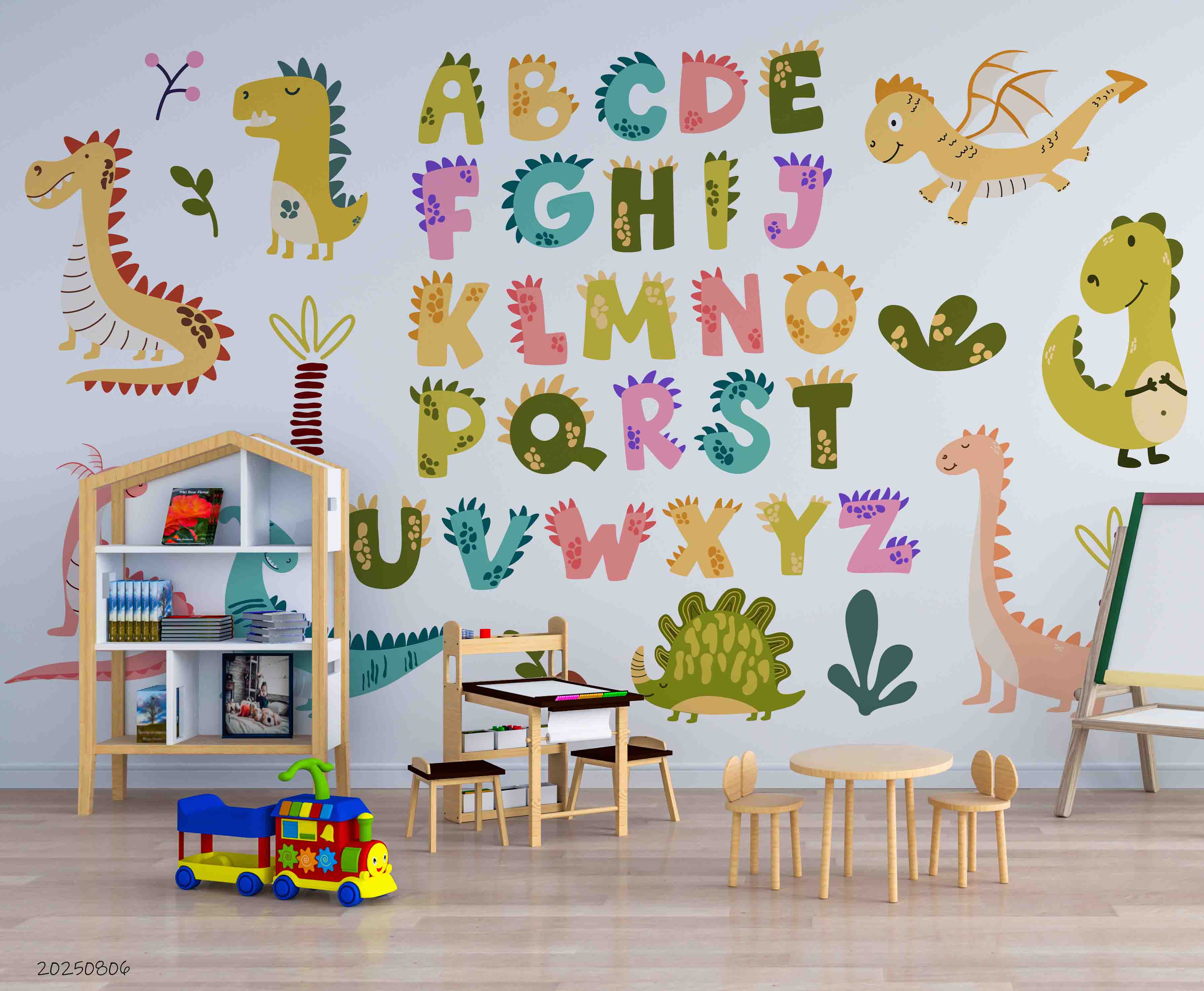 3D Childcare Nursery School Cartoon Kids Animals Letters Dinosaur Wall Mural Wallpaper JN 70