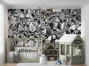 3D Abstract Artistic Graffiti Black White Monster Wall Mural Wallpaper GD 4791- Jess Art Decoration