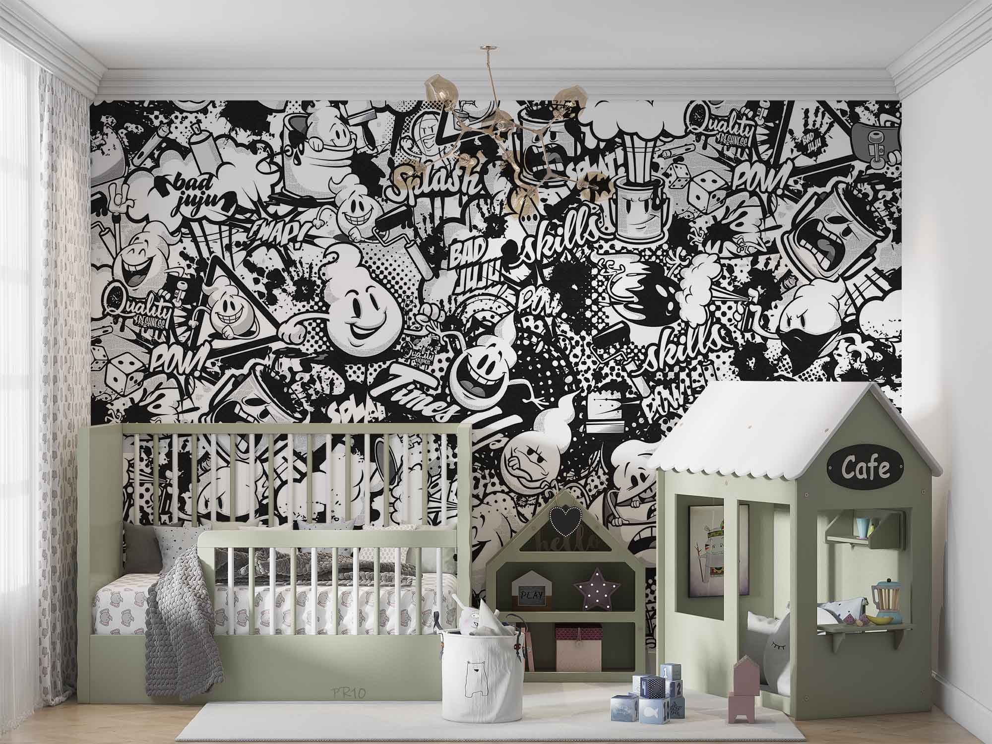 3D Abstract Artistic Graffiti Black White Monster Wall Mural Wallpaper GD 4791- Jess Art Decoration