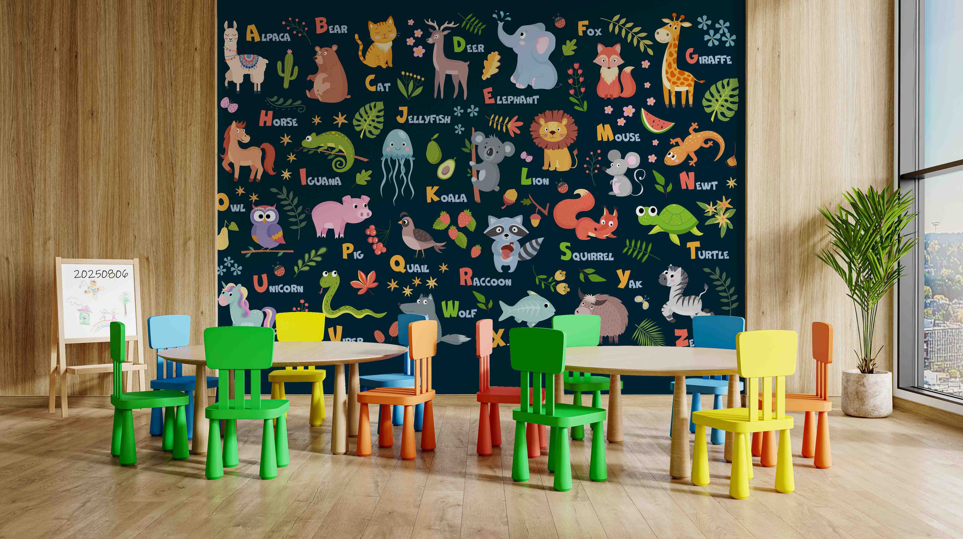3D Childcare Nursery School Cartoon Animals Kids Letters Wall Mural Wallpaper JN 52