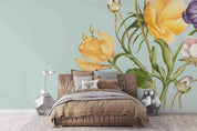 3D Hand Drawn Yellow Floral Green Leaf Wallpaper Wall Mural Wall Decor Wall Art Wall Sticker Remoable Wallpaper LQH
