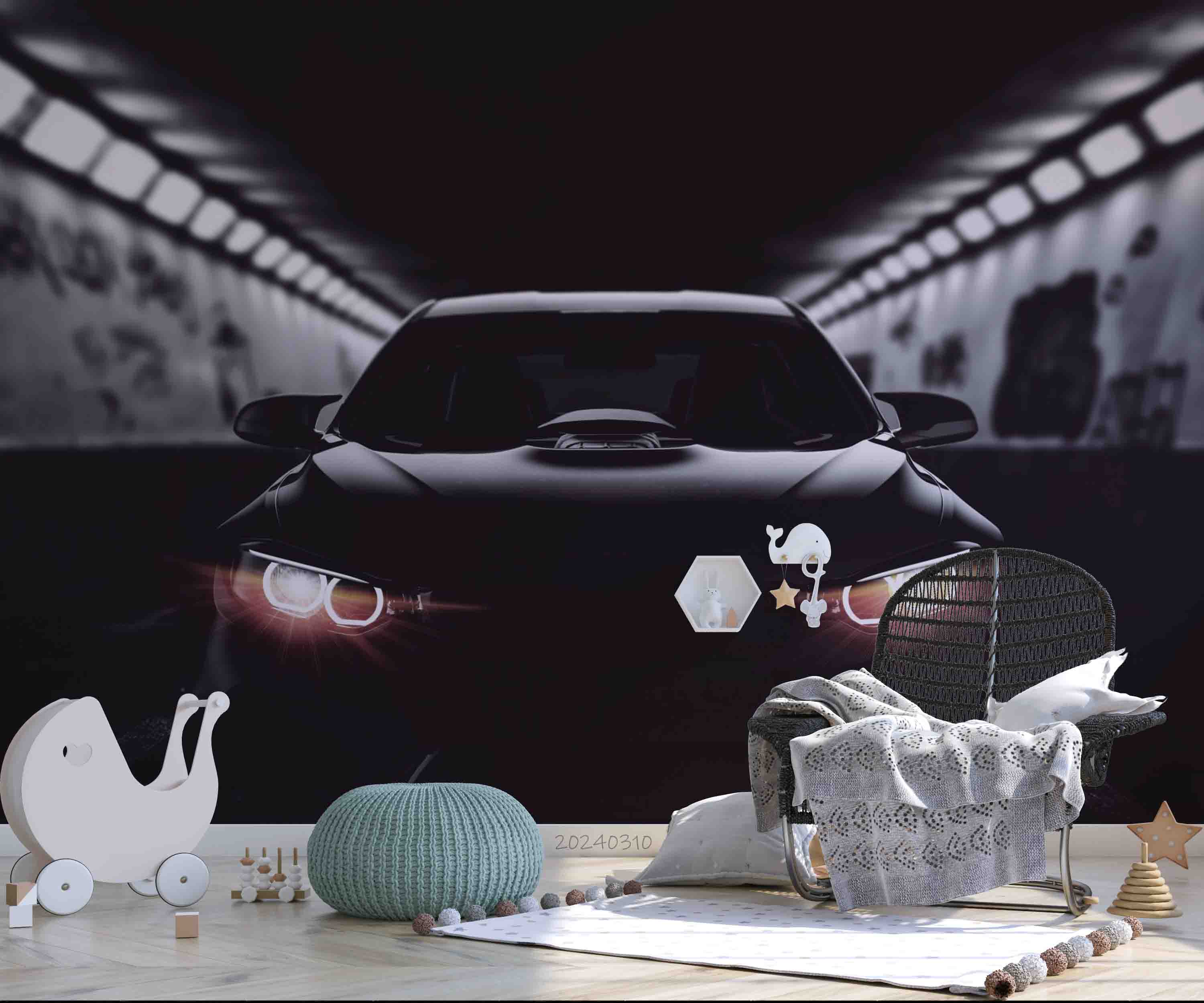 3D Black Sports Car Tunnel Wallpaper Wall Mural Wall Decor Wall Art Wall Sticker Remoable Wallpaper