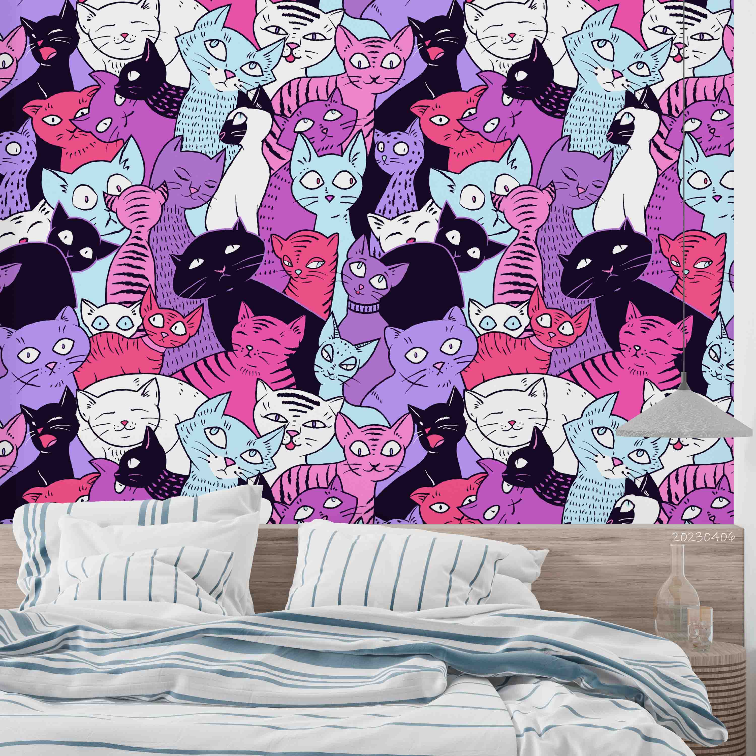 Abstract Graffiti Cute Cat Wallpaper urban graffiti wall mural for teen room, studio or feature wall - view 2