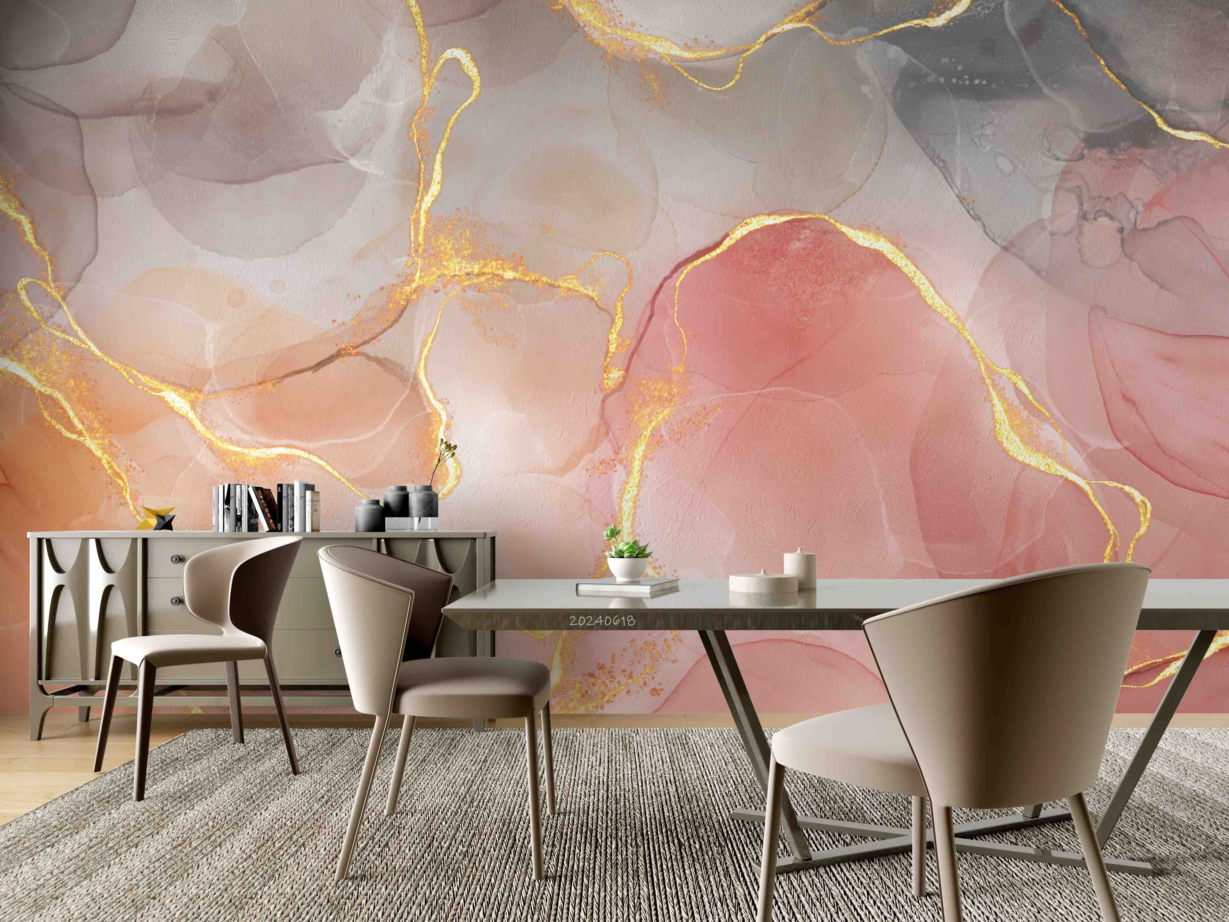 3D Abstract Damaskeen Gold Dust Ellipse Wall Mural Wallpaper YXL 626