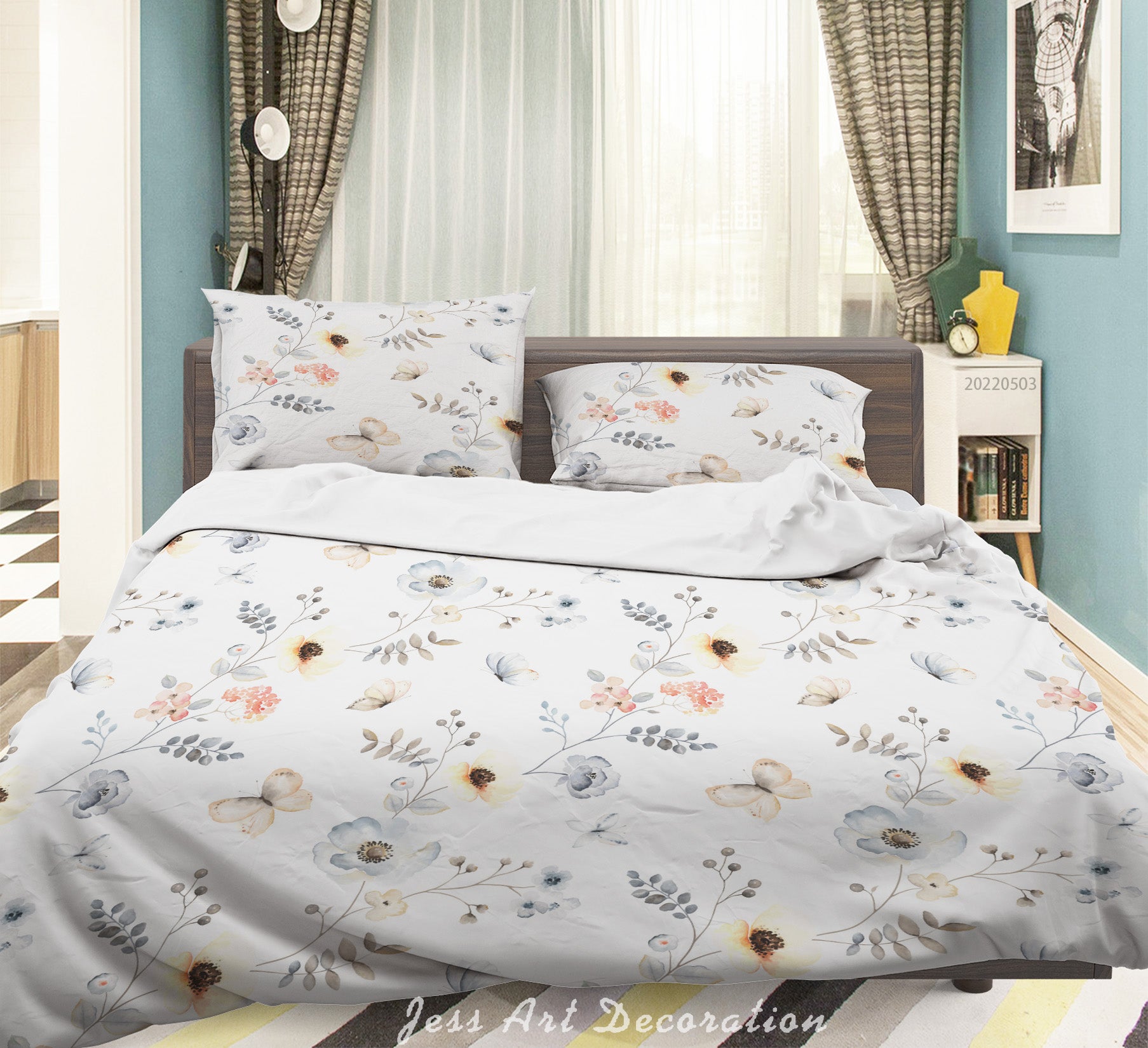 3D Floral Leaf Butterfly Quilt Cover Set Bedding Set Duvet Cover Pillowcase 607