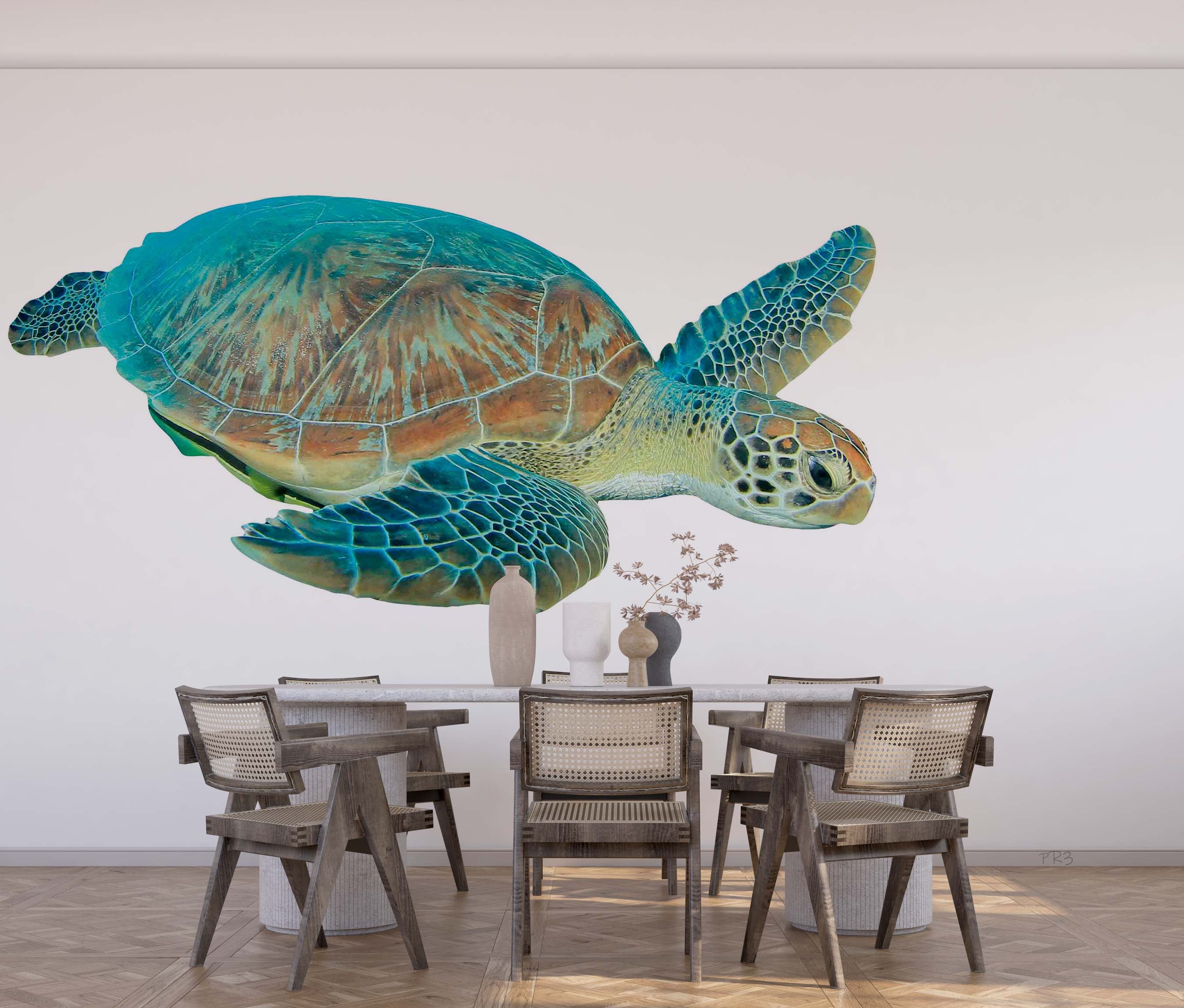 3D Watercolor Turtle Pattern White Background Wall Mural Wallpaper GD 3800- Jess Art Decoration