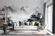 3D Tree Mountain Pavilion Fog Wall Mural Wallpaper YXL 2975