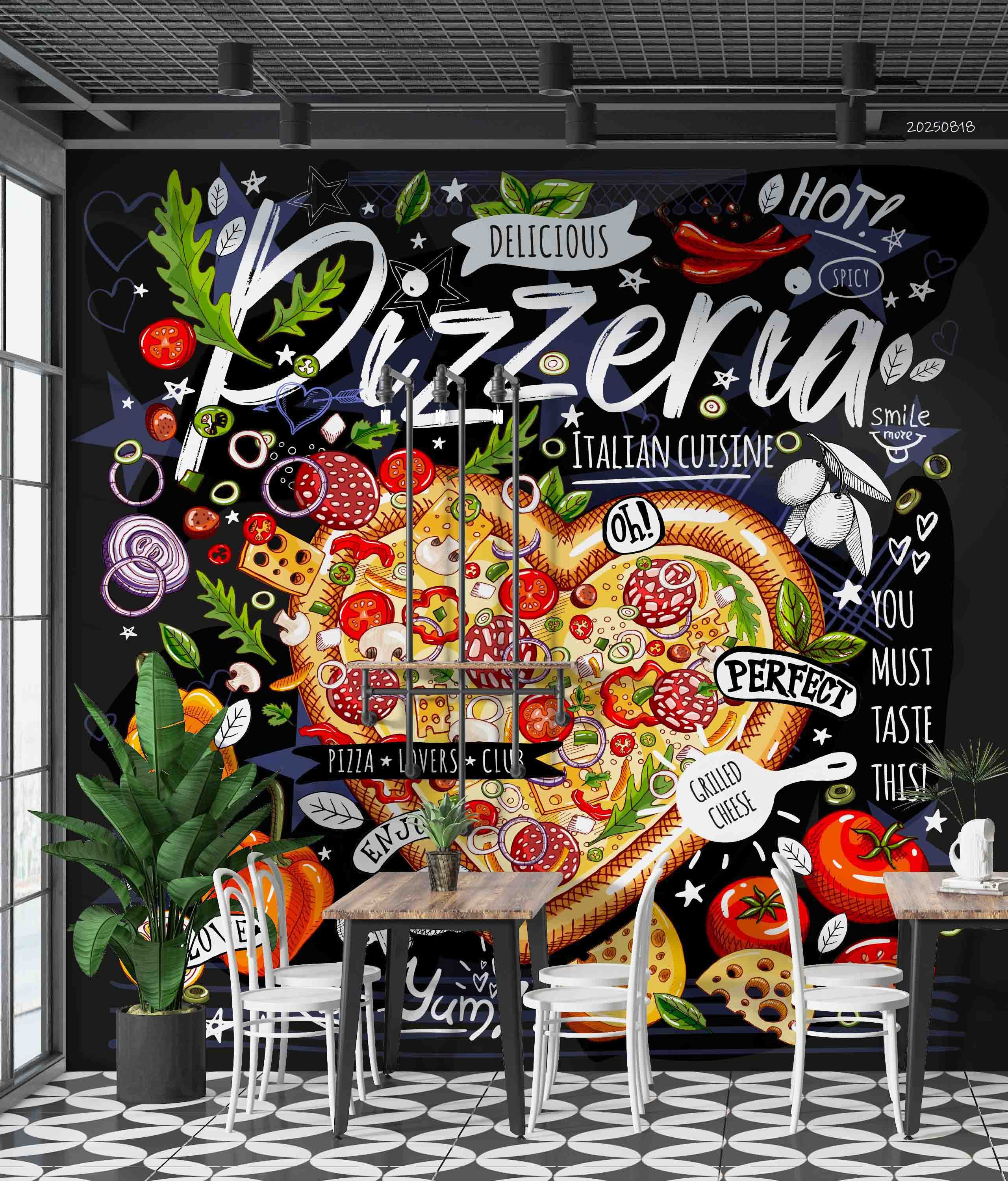 3D Restaurant Snack Bar Diner Fast Food Pizza Wall Mural Wallpaper 7