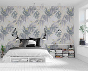 3D Green White Leaves Yellow Floral Light Yellow Background Wall Mural Wallpaper GD 5141- Jess Art Decoration