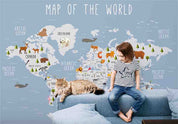 3D World Map Cartoon Animals Wall Mural Wallpaper GD 3684- Jess Art Decoration