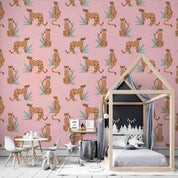 3D Tropical Pink Leaf Animal Leopard Wallpaper Wall Mural Wall Decor Wall Art Wall Sticker Remoable Wallpaper LQH 18